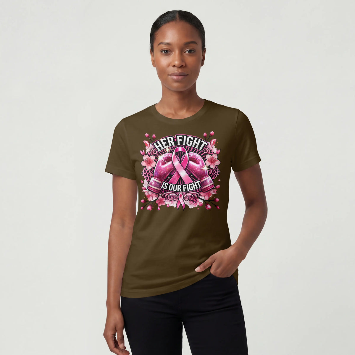 Her Fight is our Fight pink cancer short sleeve T Shirt. DuoCreationZ