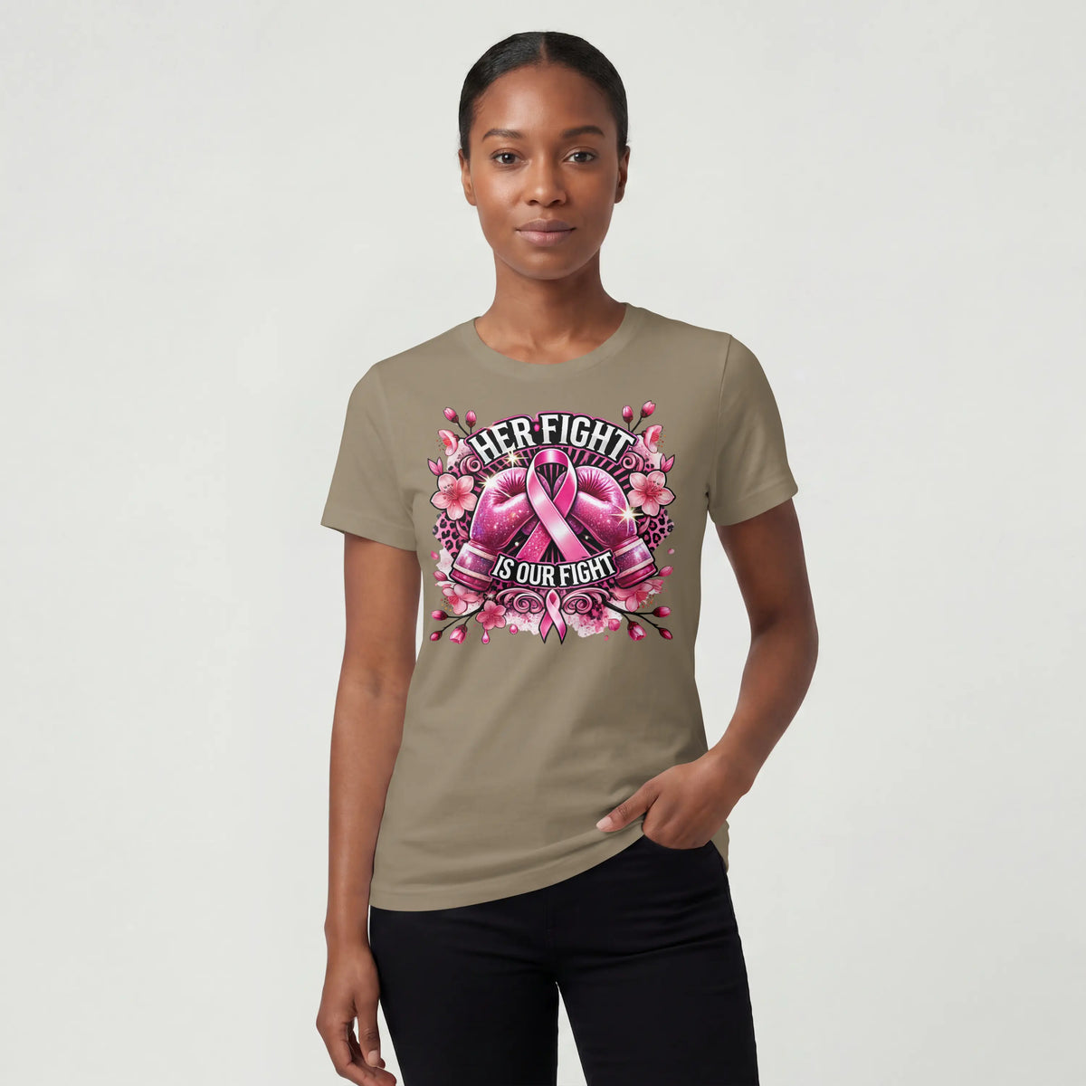 Her Fight is our Fight pink cancer short sleeve T Shirt. DuoCreationZ
