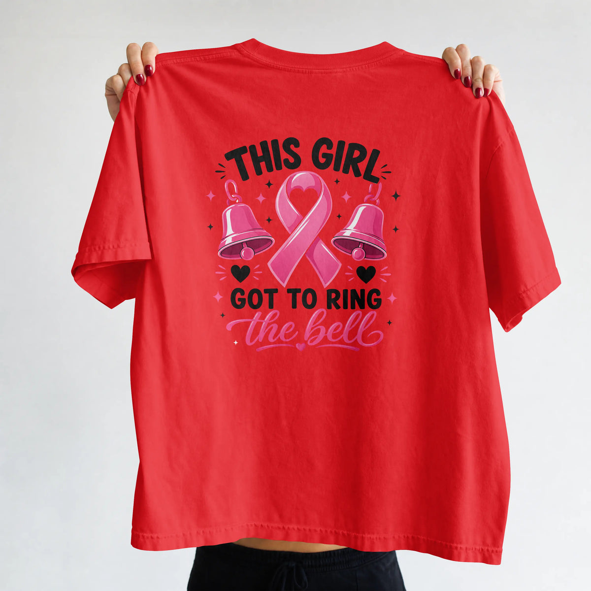 This Girl got to ring the bell pink Cancer Awareness Short Sleeve T Shirt. DuoCreationZ