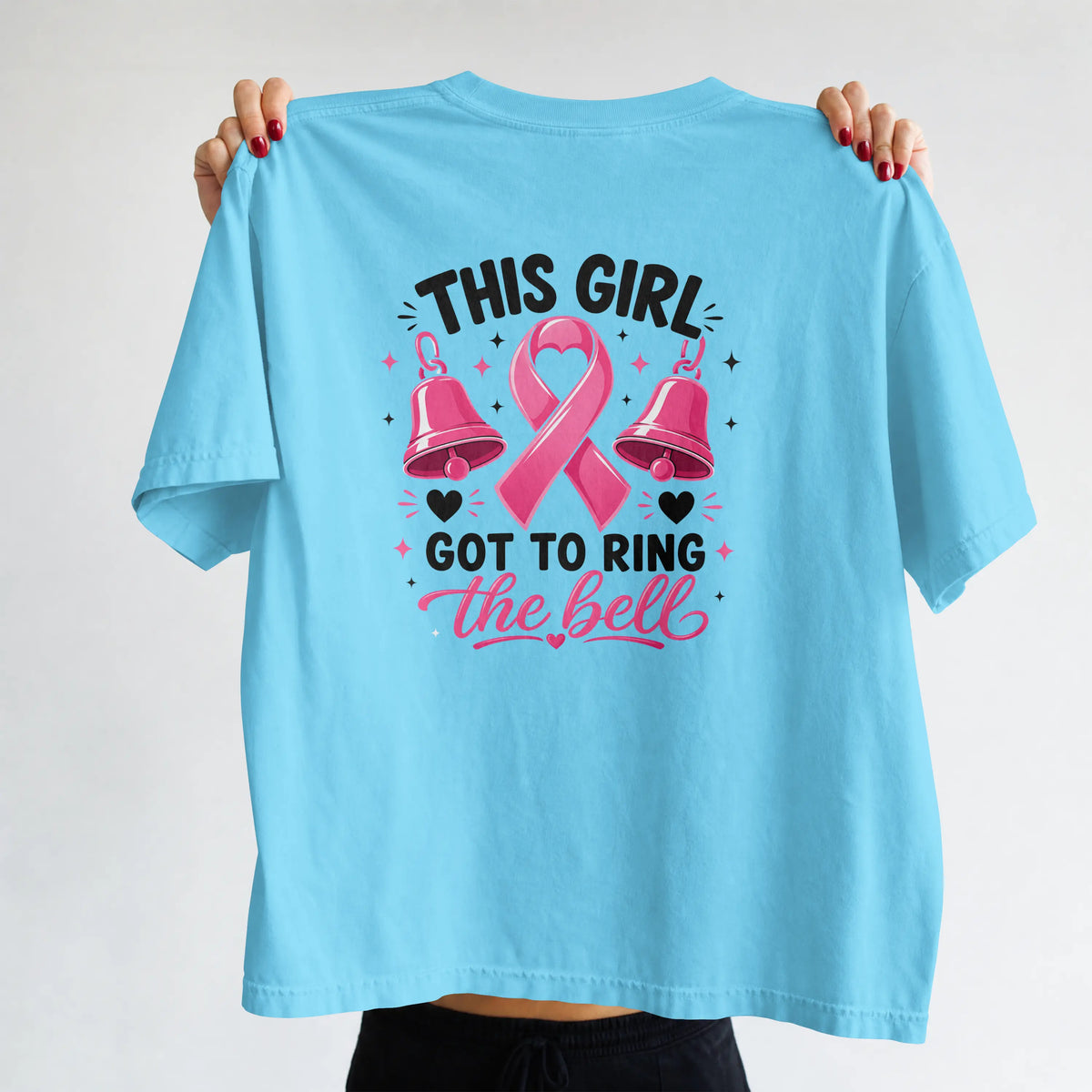 This Girl got to ring the bell pink Cancer Awareness Short Sleeve T Shirt. DuoCreationZ