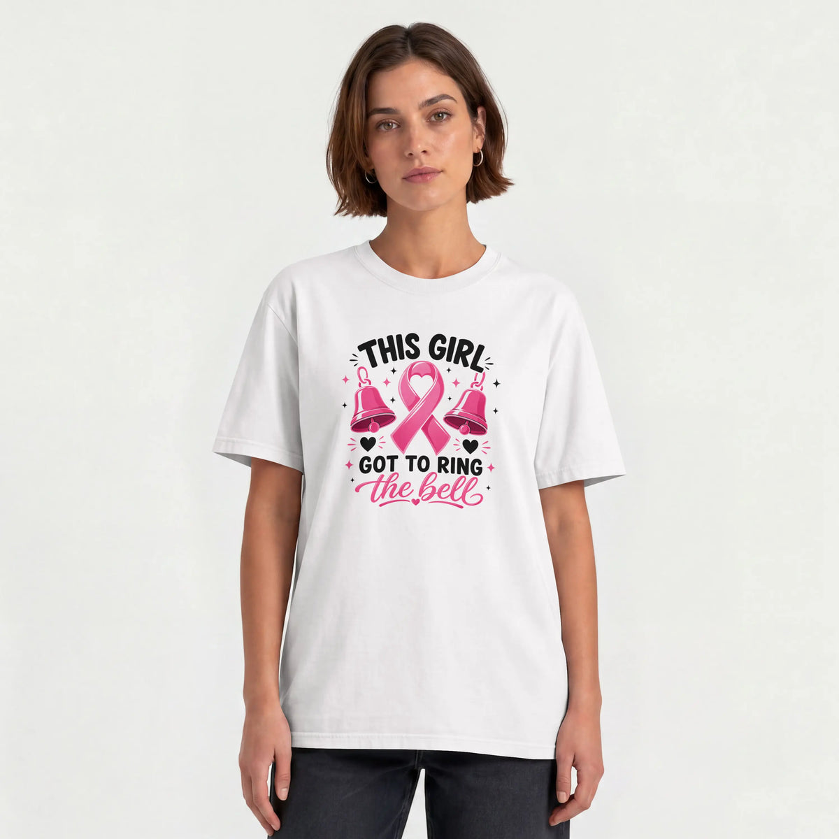 This Girl got to ring the bell pink Cancer Awareness Short Sleeve T Shirt. DuoCreationZ