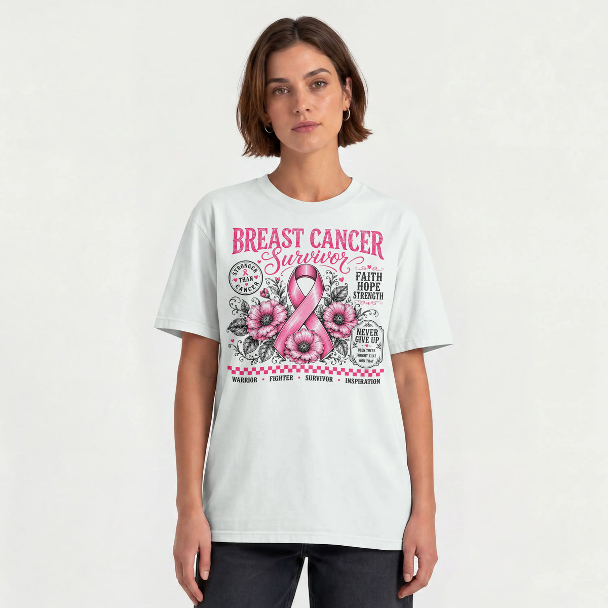 Pink Breast Cancer Ribbon Short Sleeve T Shirt. DuoCreationZ