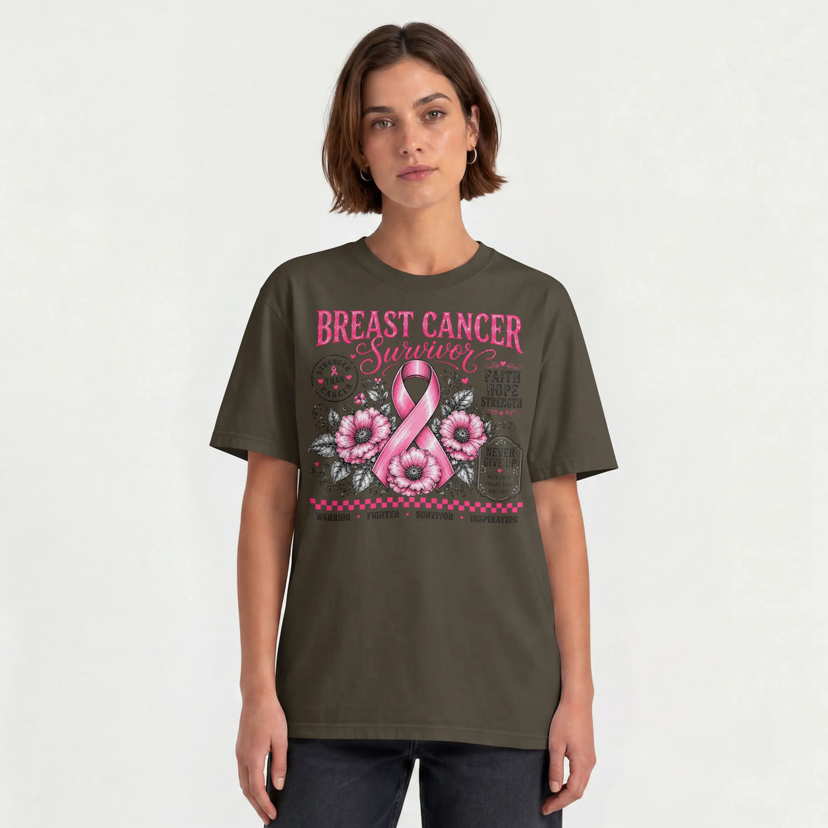 Pink Breast Cancer Ribbon Short Sleeve T Shirt. DuoCreationZ