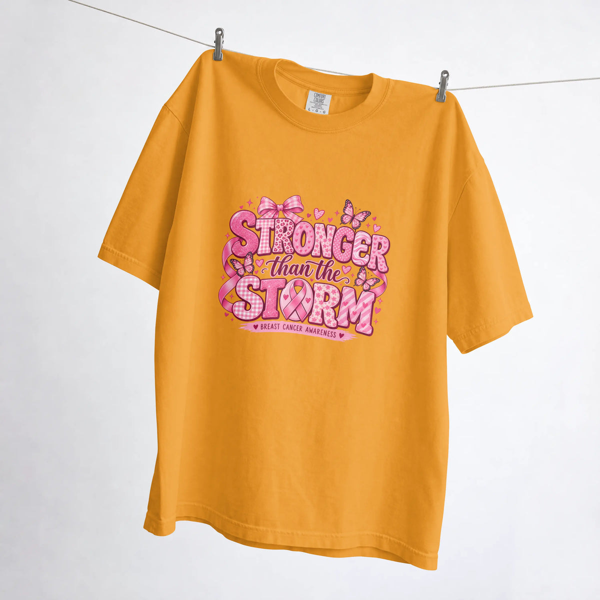 Stronger than the Strom Pink butterfly Cancer Ribbon Short Sleeve T Shirt. DuoCreationZ