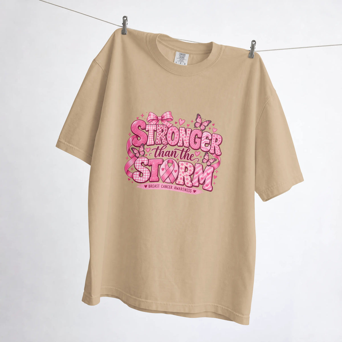 Stronger than the Strom Pink butterfly Cancer Ribbon Short Sleeve T Shirt. DuoCreationZ
