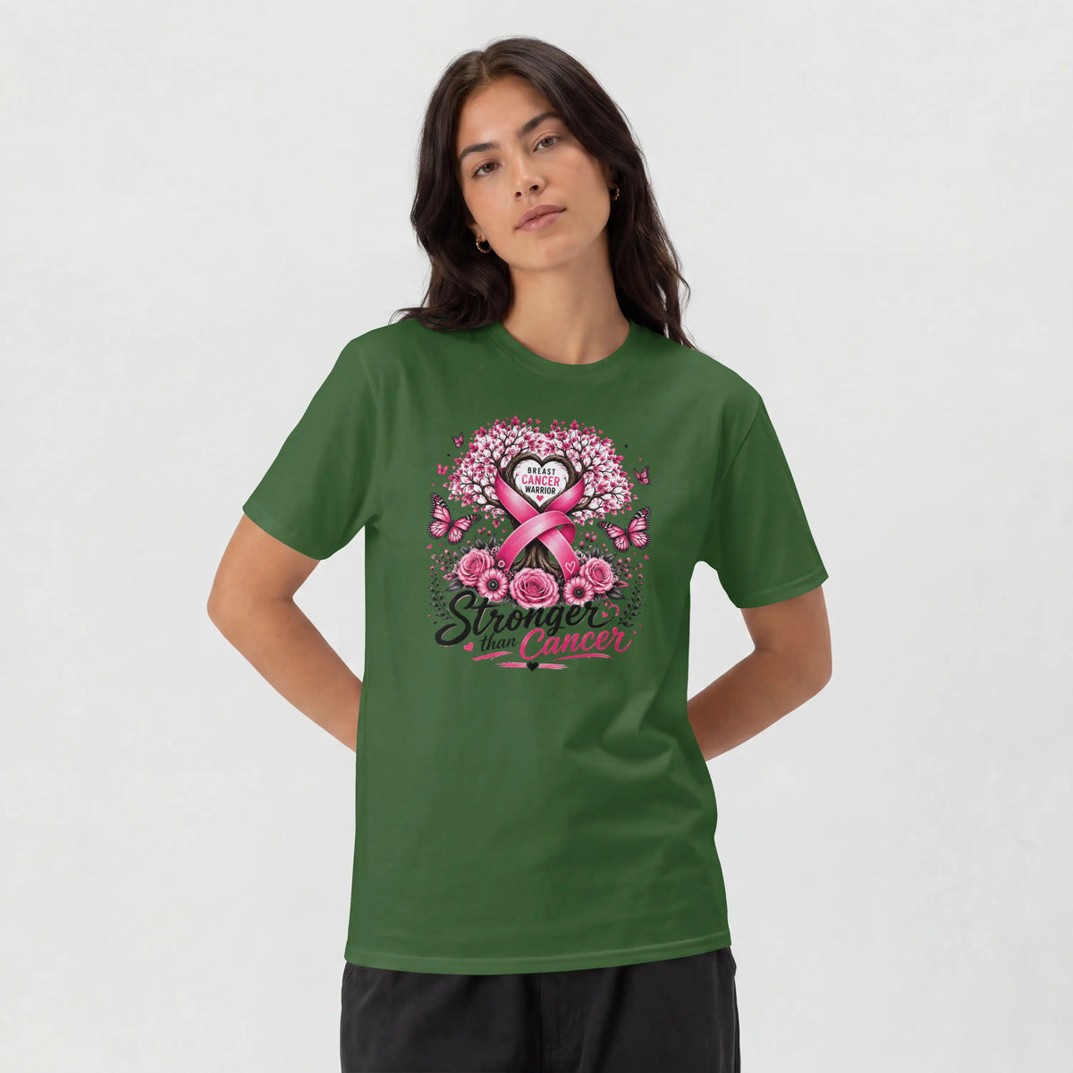 Stronger Than Cancer Breast Cancer with Pink Ribbon Breast Cancer Awareness T shirt DuoCreationZ