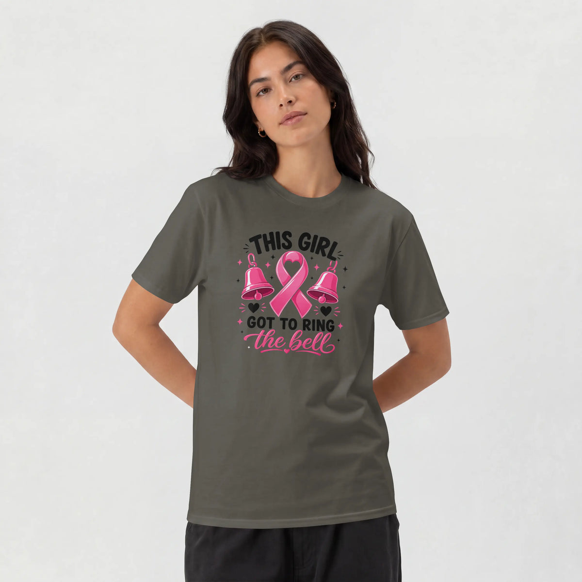 This Girl got to ring the bell pink Cancer Awareness Short Sleeve T Shirt. DuoCreationZ