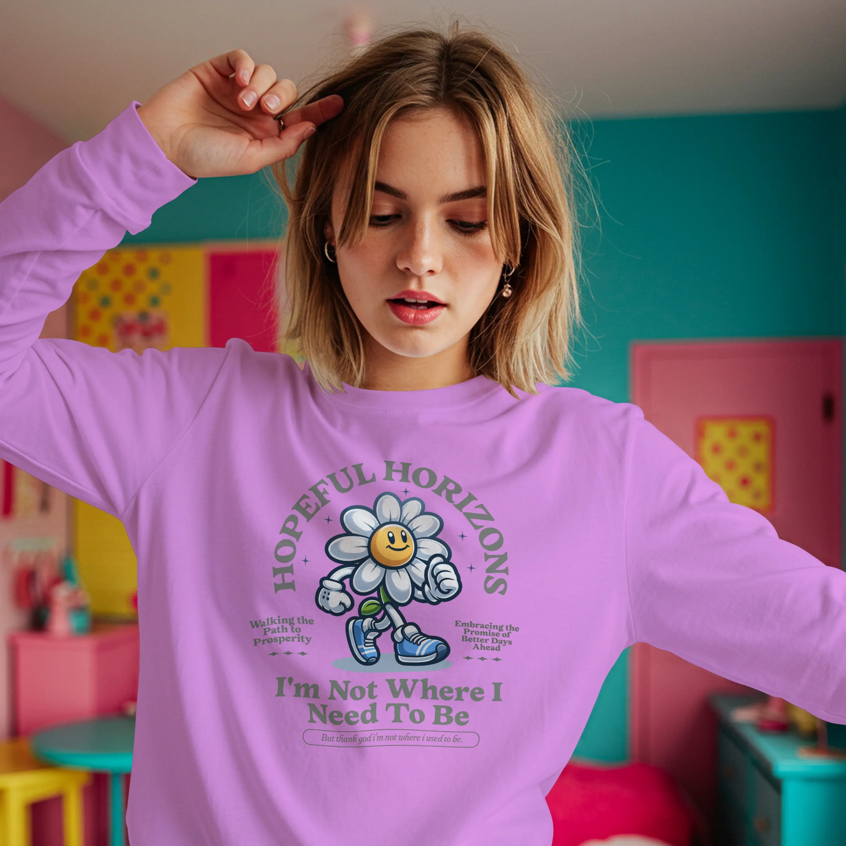 Hopeful Horizons Inspirational Daisy Motivational Quote Sweatshirt Duo Creation