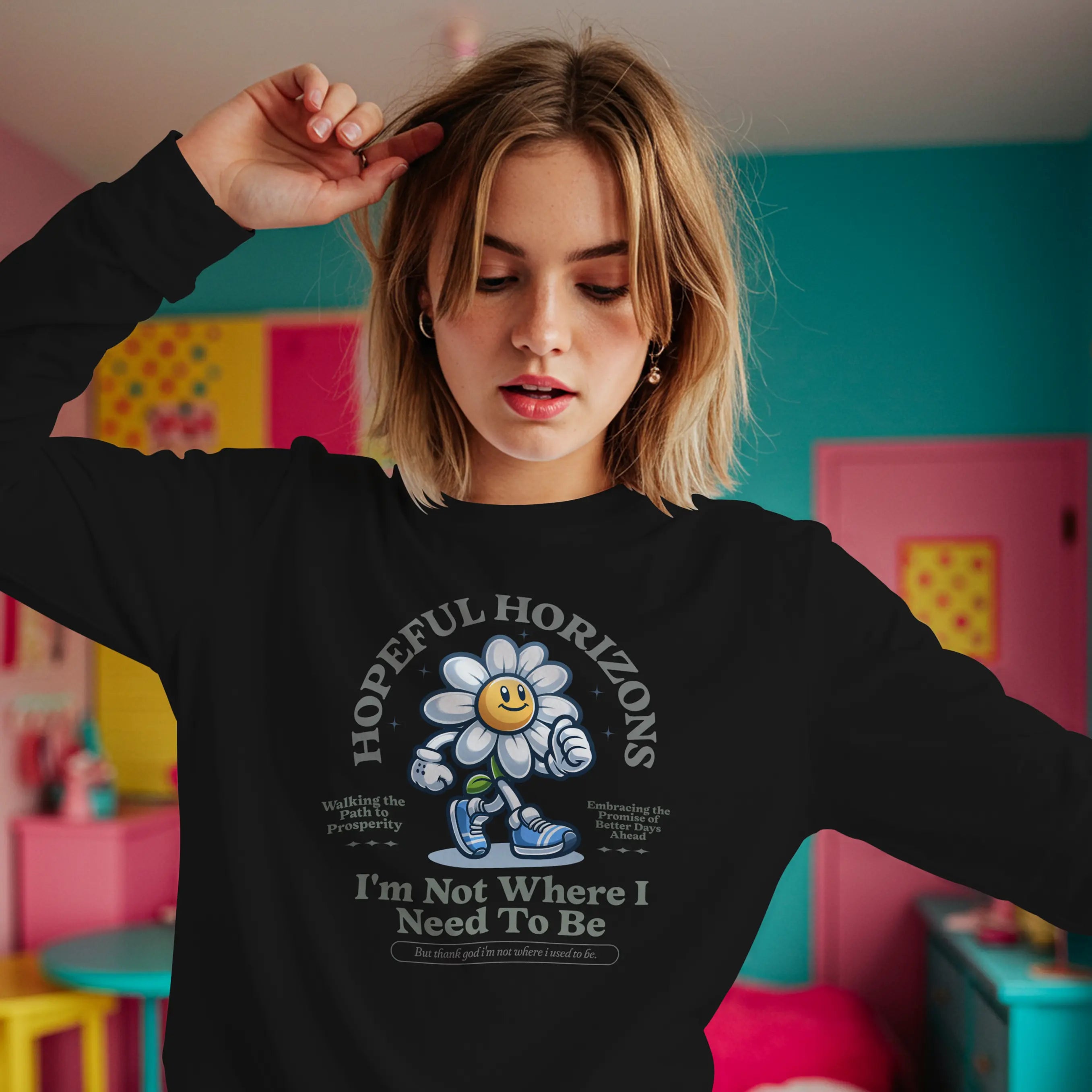 Hopeful Horizons Inspirational Daisy Motivational Quote Sweatshirt Duo Creation