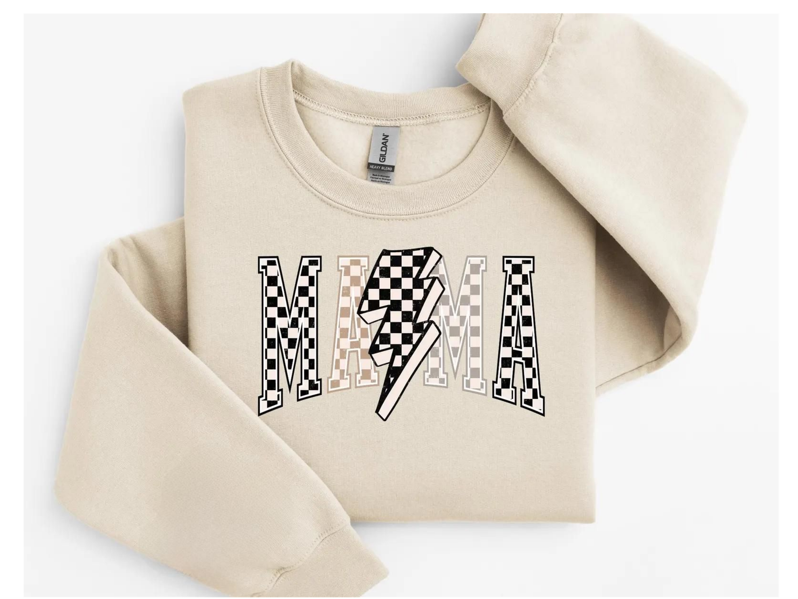 Mama Lightning Bolt Checkered Varsity Mom Women Mother's Day Sweatshirt