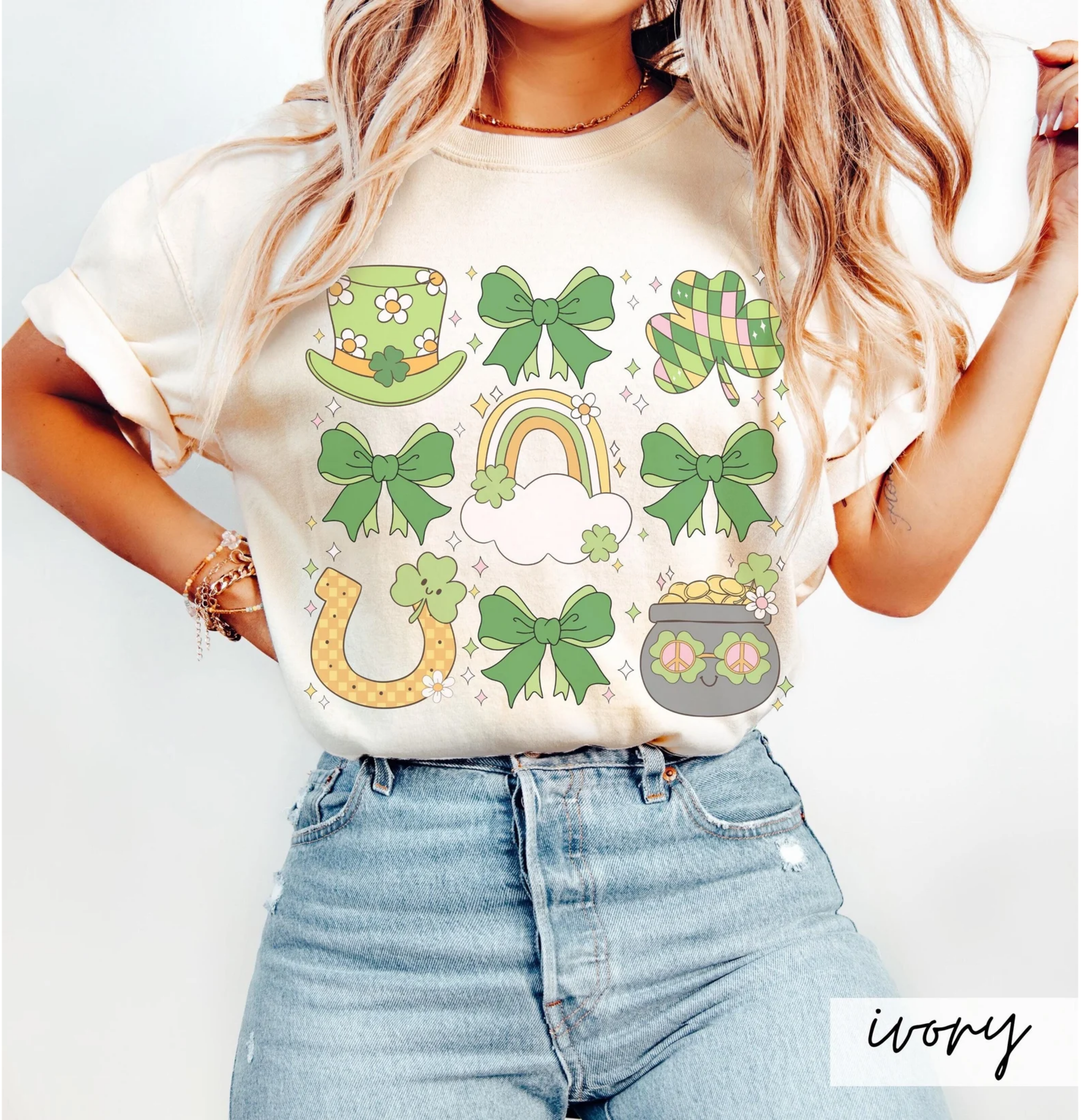 St Patricks Day Shirt, Retro Rainbow Clover Tee