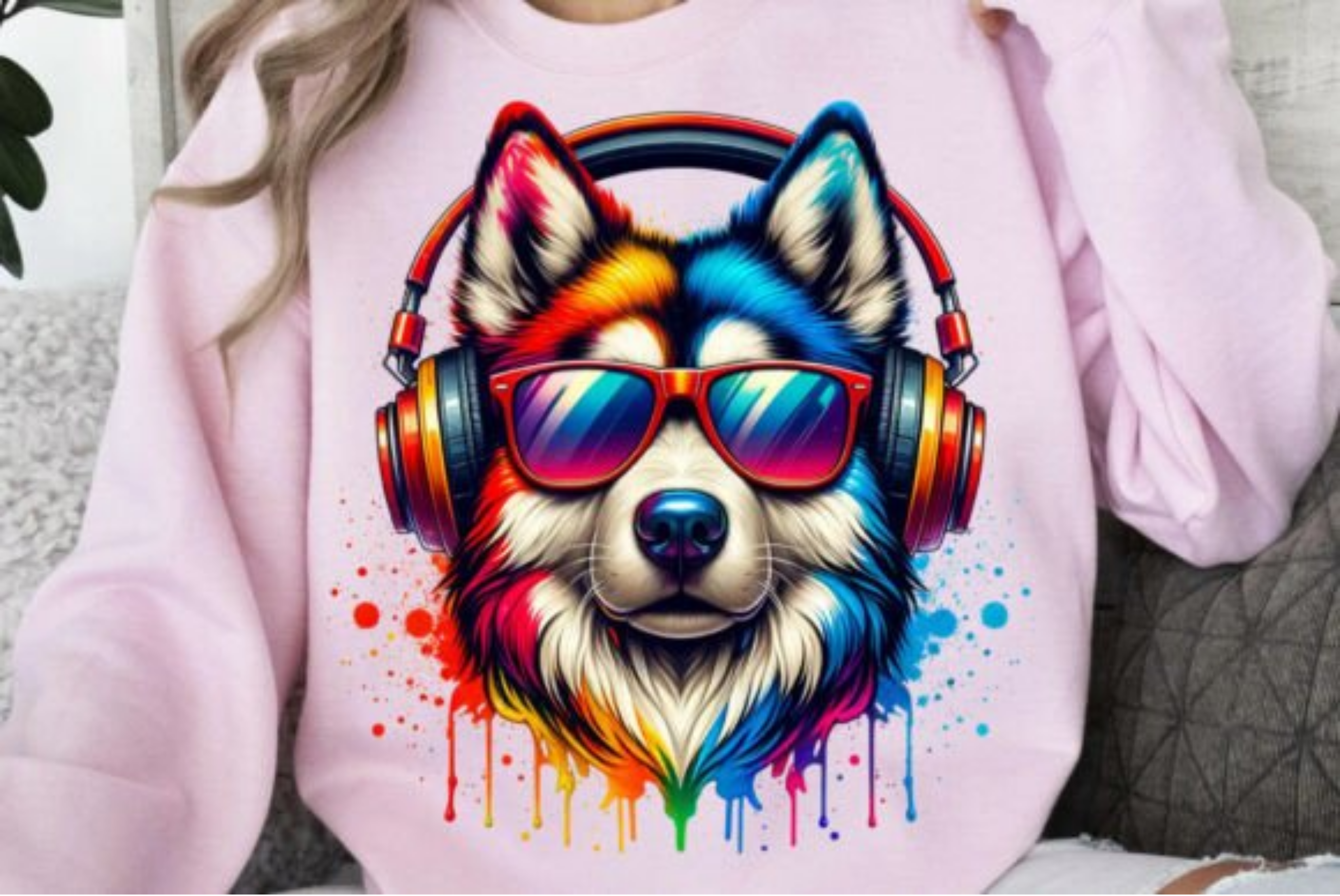 Colorful Dog Headphones Music Lover sweatshirt