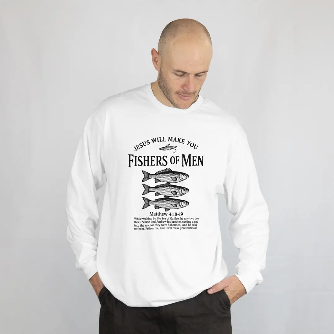 Fishers of Men graphic sweatshirt, Outdoors Shirt, Matthew 4:19, DuoCreationZ