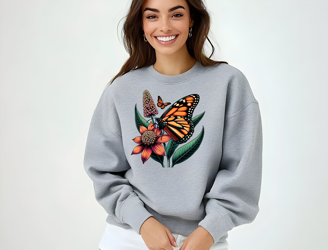 Monarch Butterfly Classic fit Nature Milkweed Print Sweatshirt