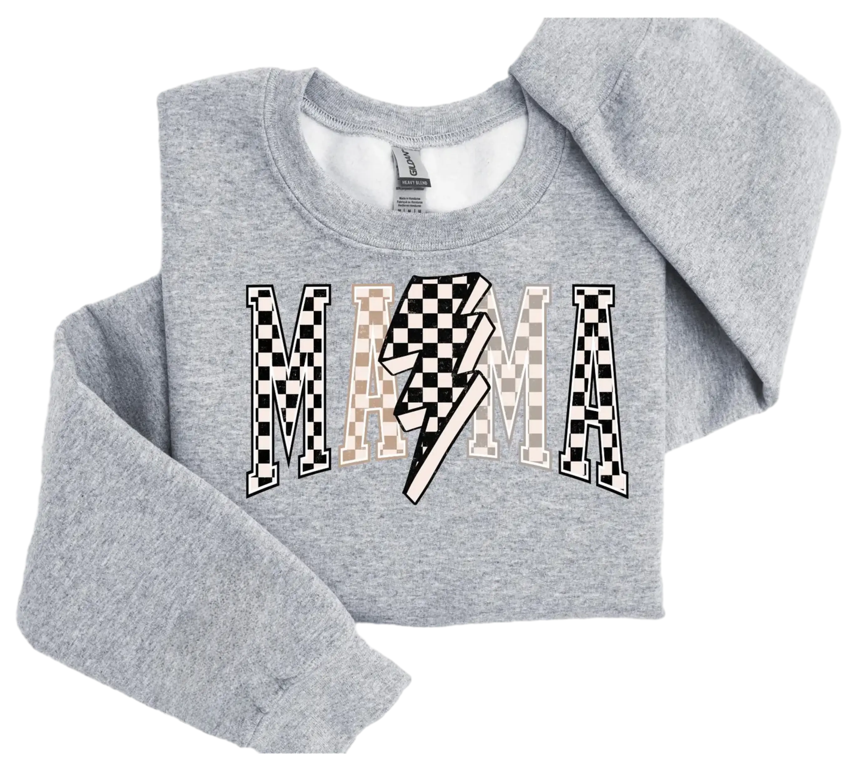 Mama Lightning Bolt Checkered Varsity Mom Women Mother's Day Sweatshirt DuoCreationZ