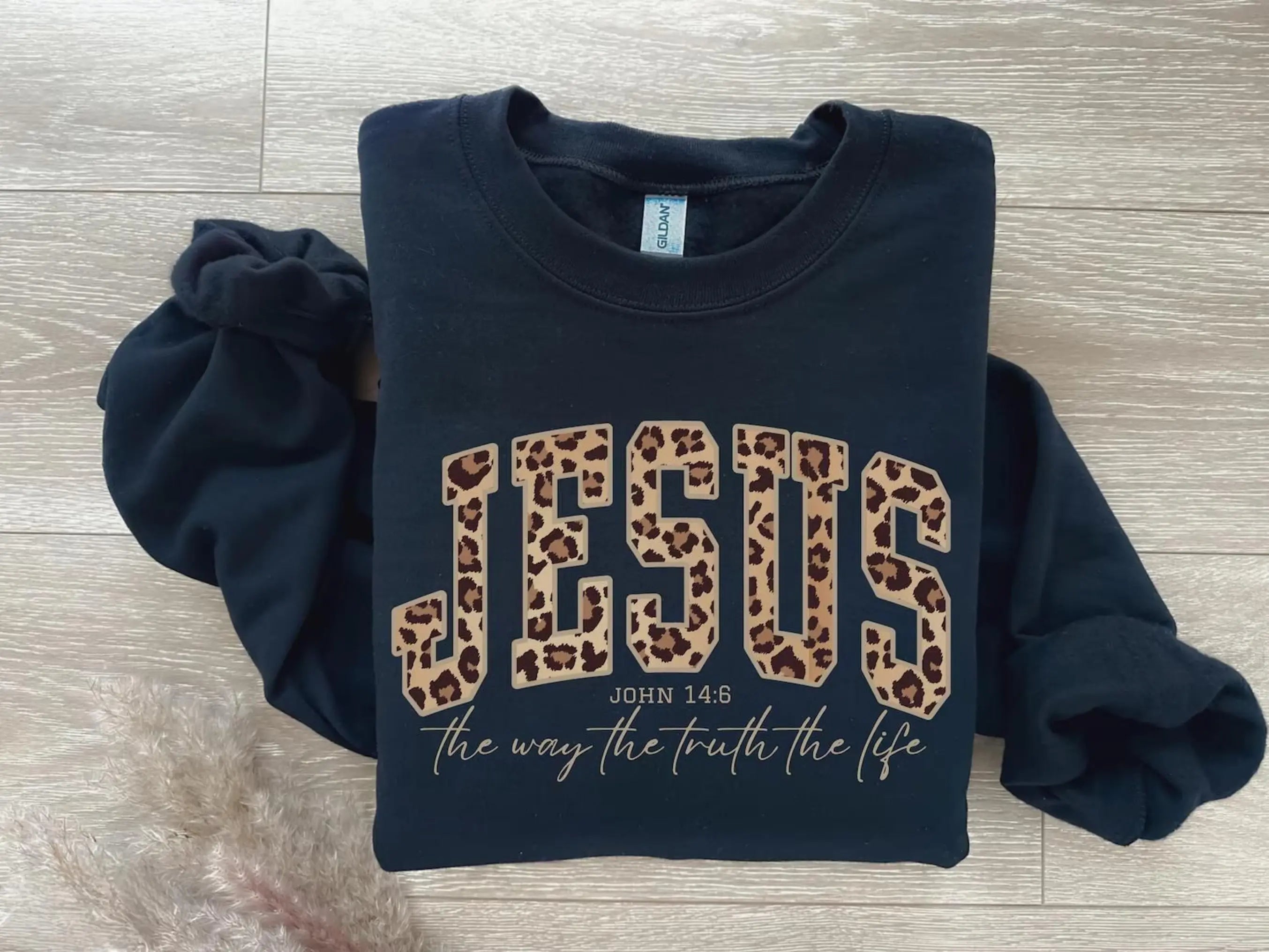 Jesus The Way Truth Life Cheetah print Christian Worship Sweatshirt DuoCreationZ
