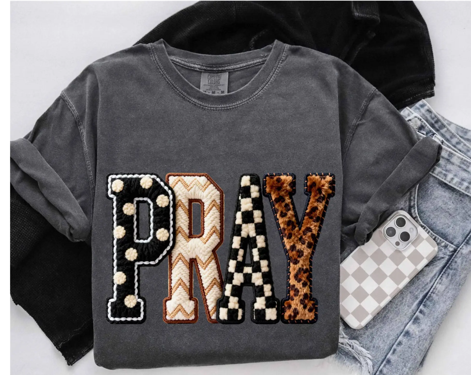 Pray Faux Yarn Crochet, Leopard Christian Knitted Shirt, Retro Religious Design, Boho Retro Sweatshirt DuoCreationZ