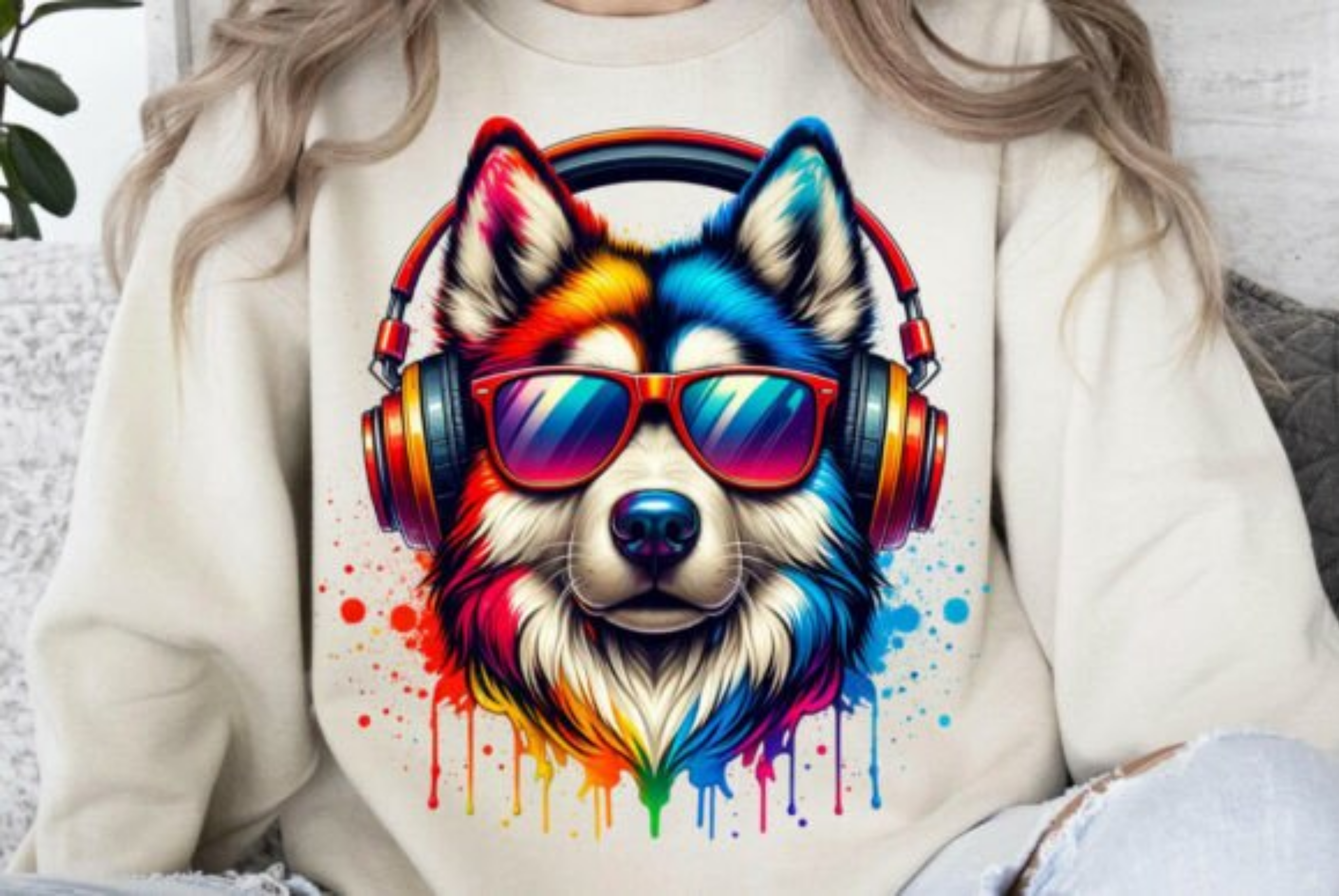 Colorful Dog Headphones Music Lover sweatshirt