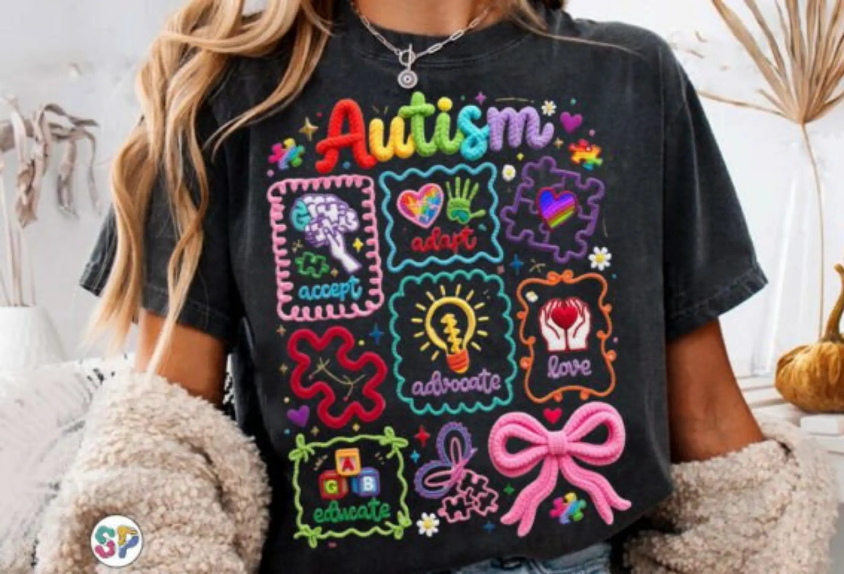 Faux Yarn Autism Awareness Coquette Png T Shirt DuoCreationZ
