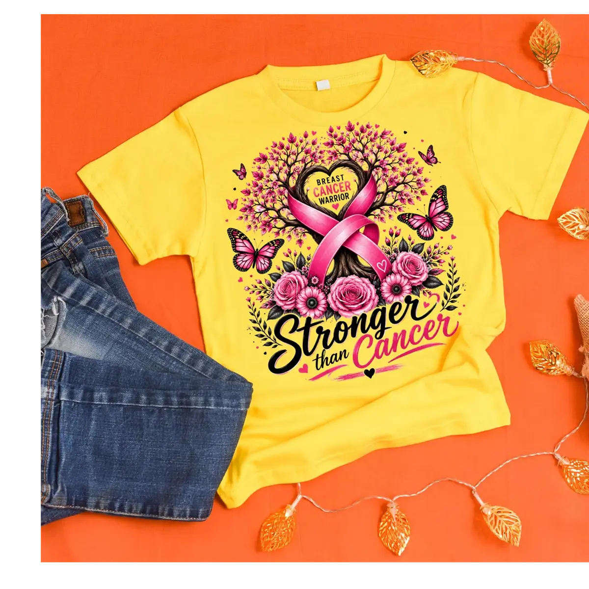 Stronger Than Cancer Breast Cancer with Pink Ribbon Breast Cancer Awareness T shirt DuoCreationZ