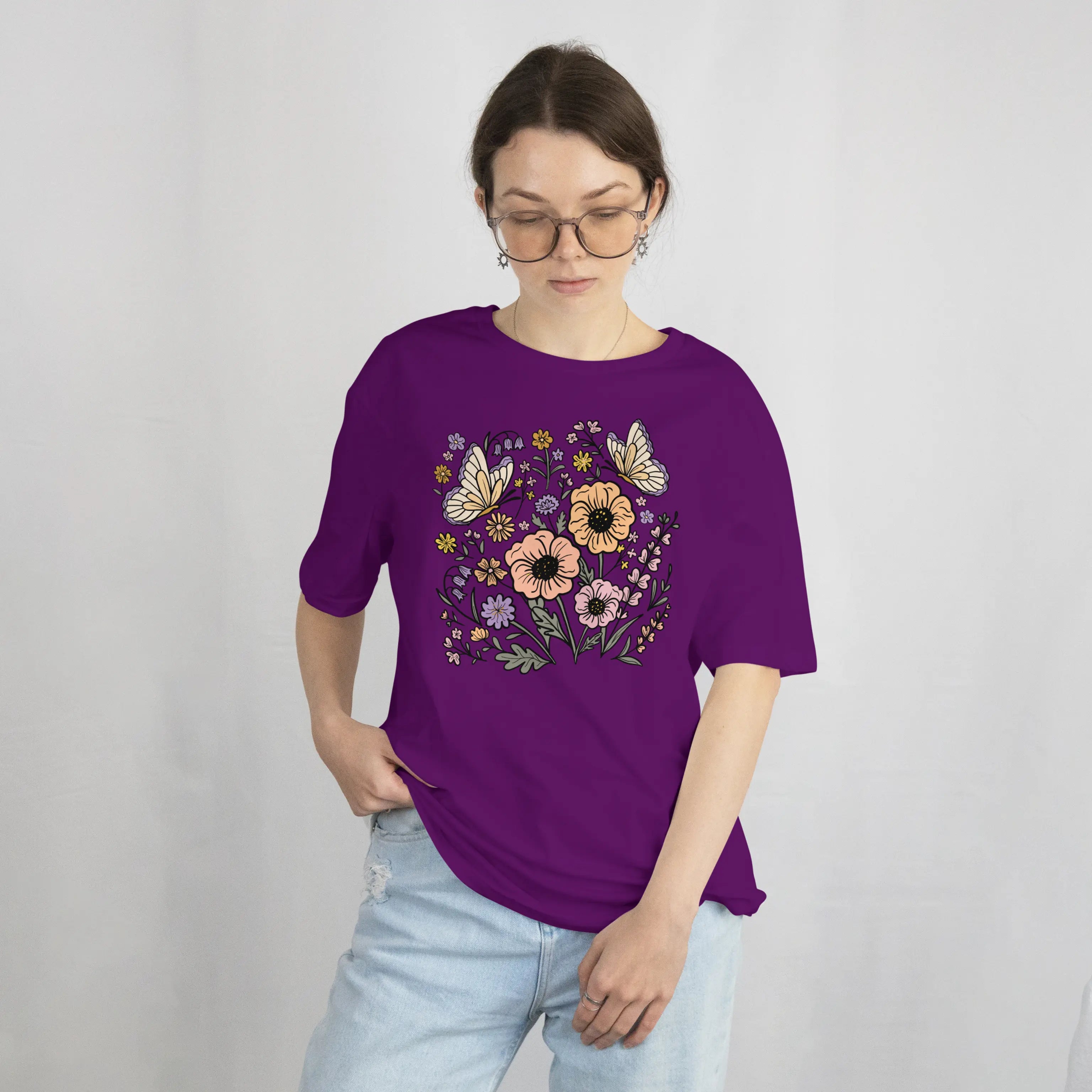 Wildflower Butterfly Floral T Shirt DuoCreationZ