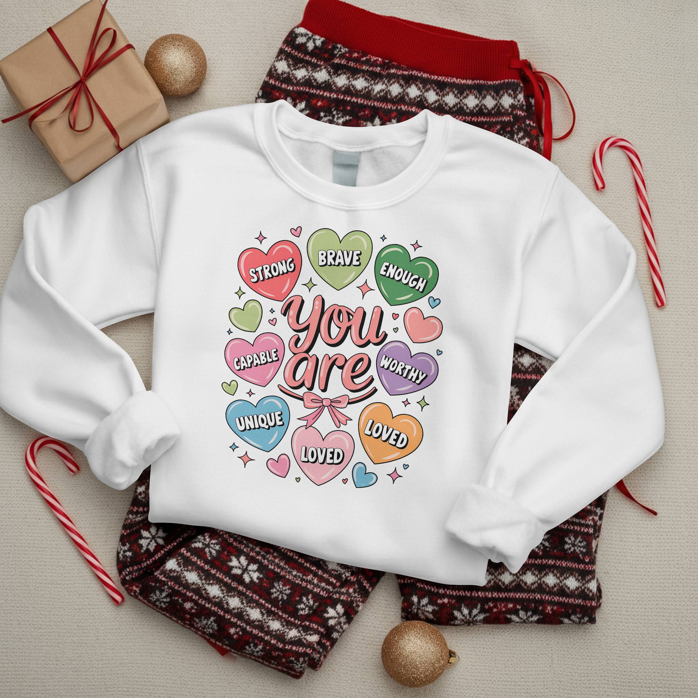 Valentines Day Hearts You are Enough Retro Women Men Kids sweat shirt