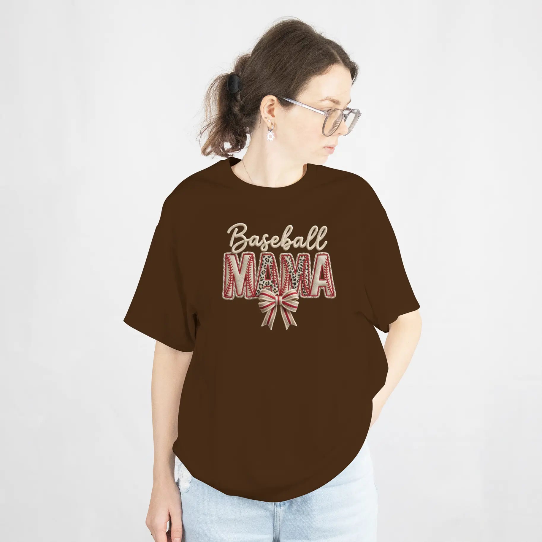 Baseball Mama Girly Baseball Bow Graphic T Shirt DuoCreationZ