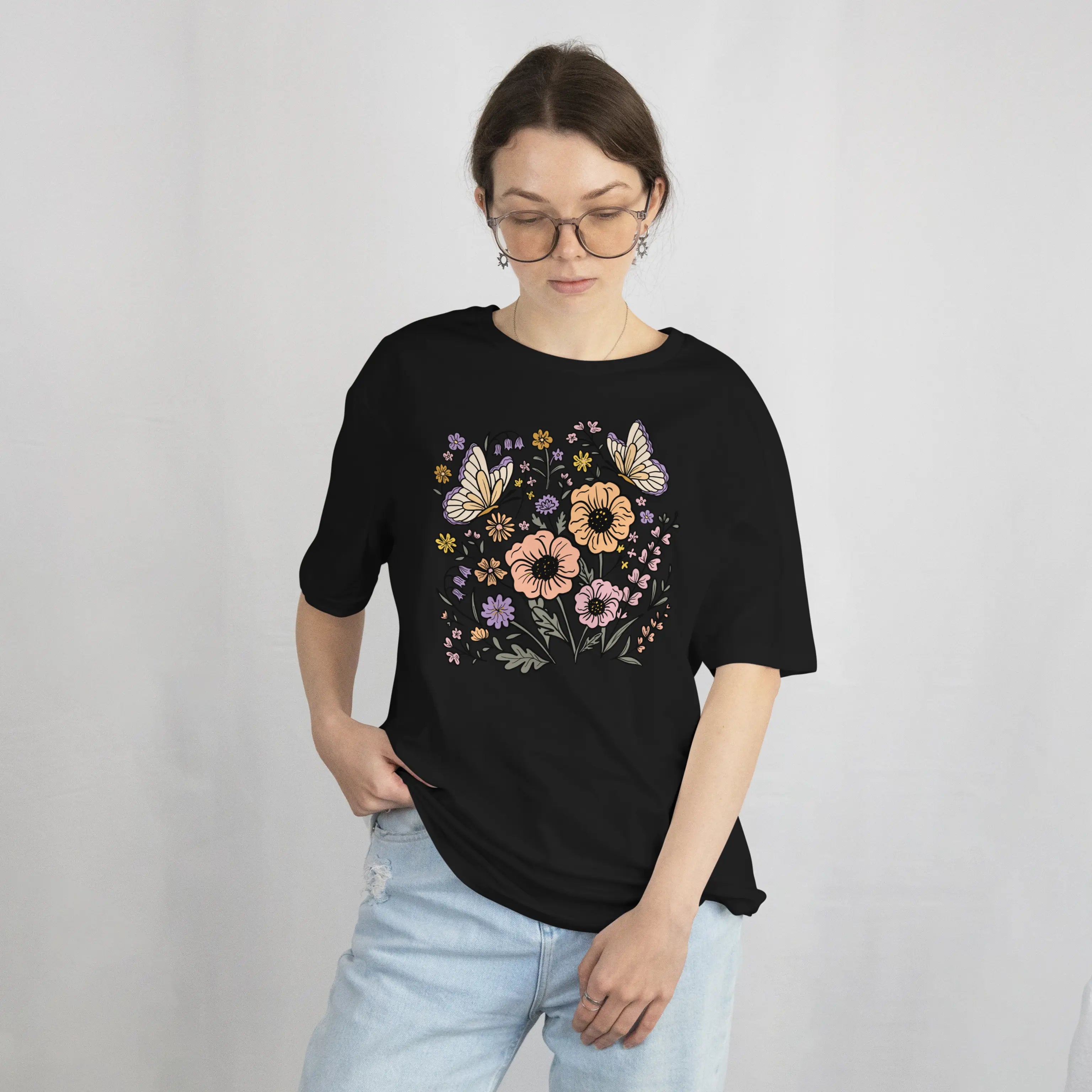 Wildflower Butterfly Floral T Shirt DuoCreationZ