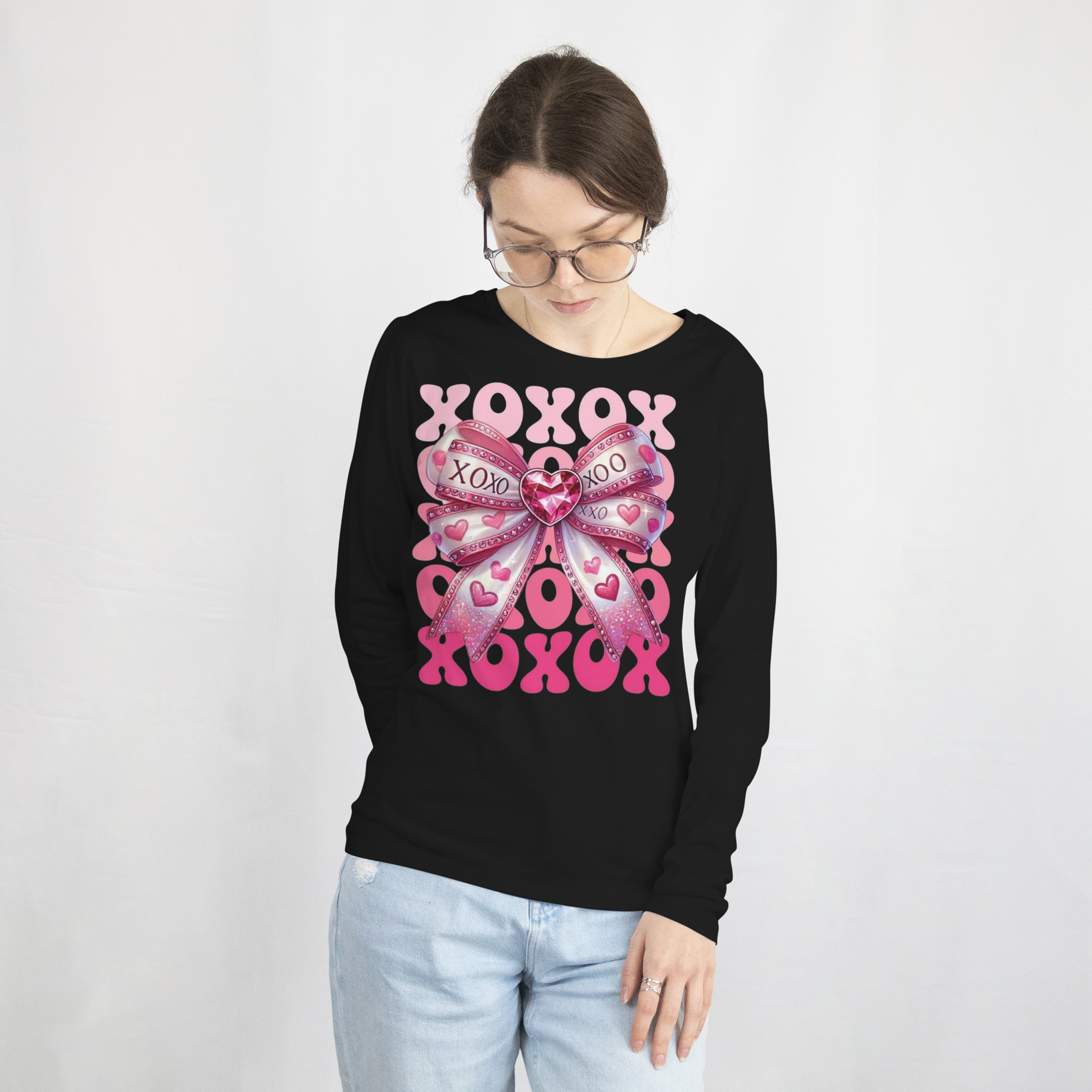 Xoxo Ribbon Shirt, Coquette Heart Sweatshirt