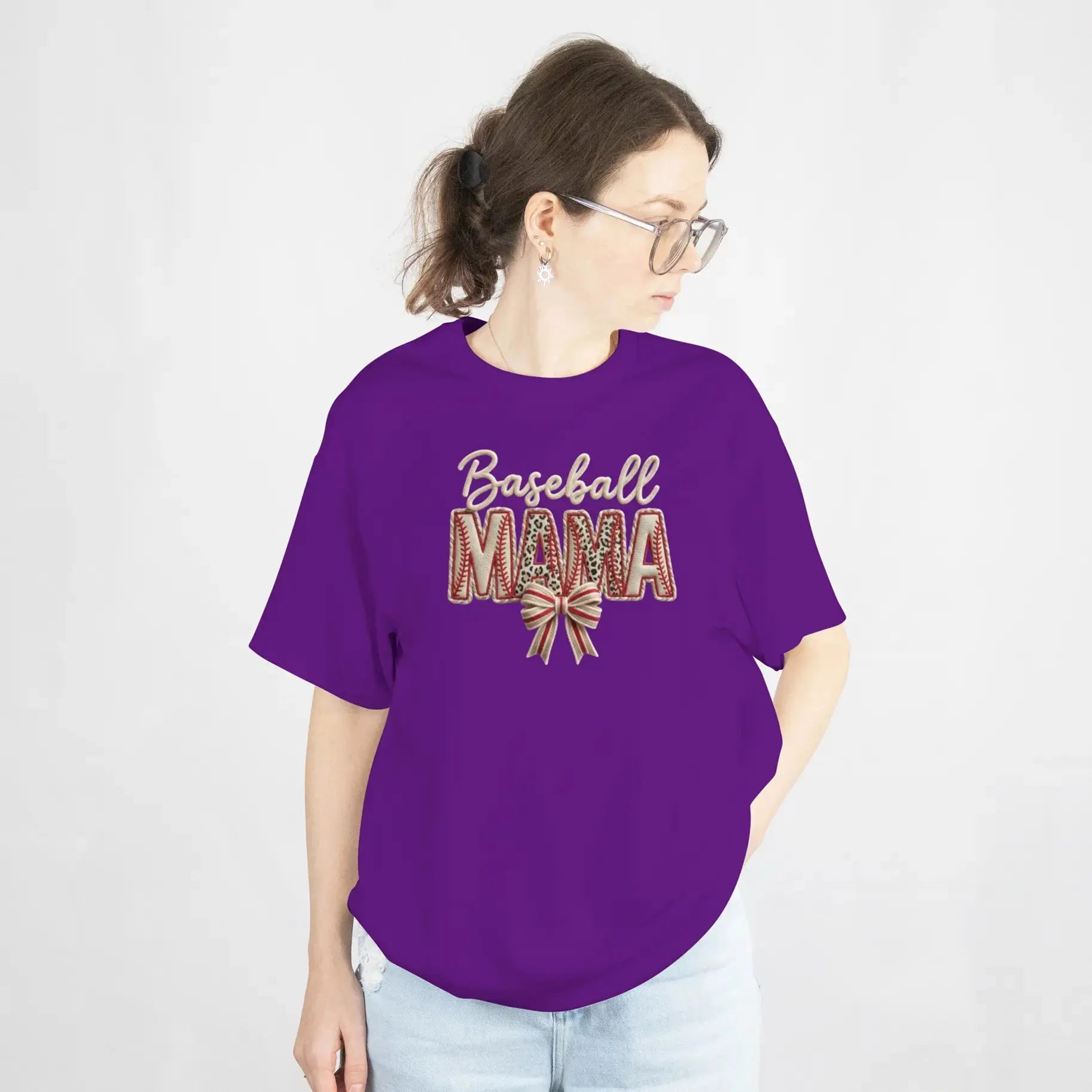 Baseball Mama Girly Baseball Bow Graphic T Shirt DuoCreationZ