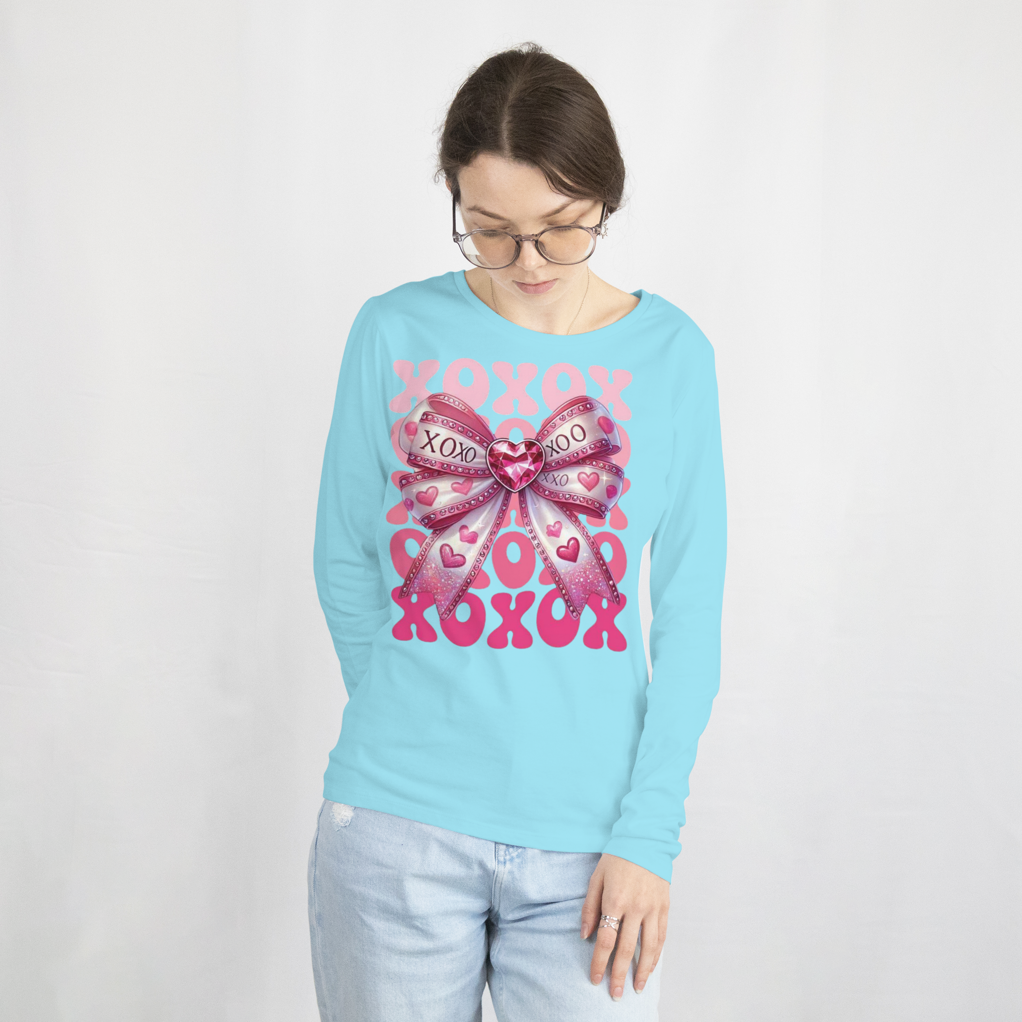 Xoxo Ribbon Shirt, Coquette Heart Sweatshirt