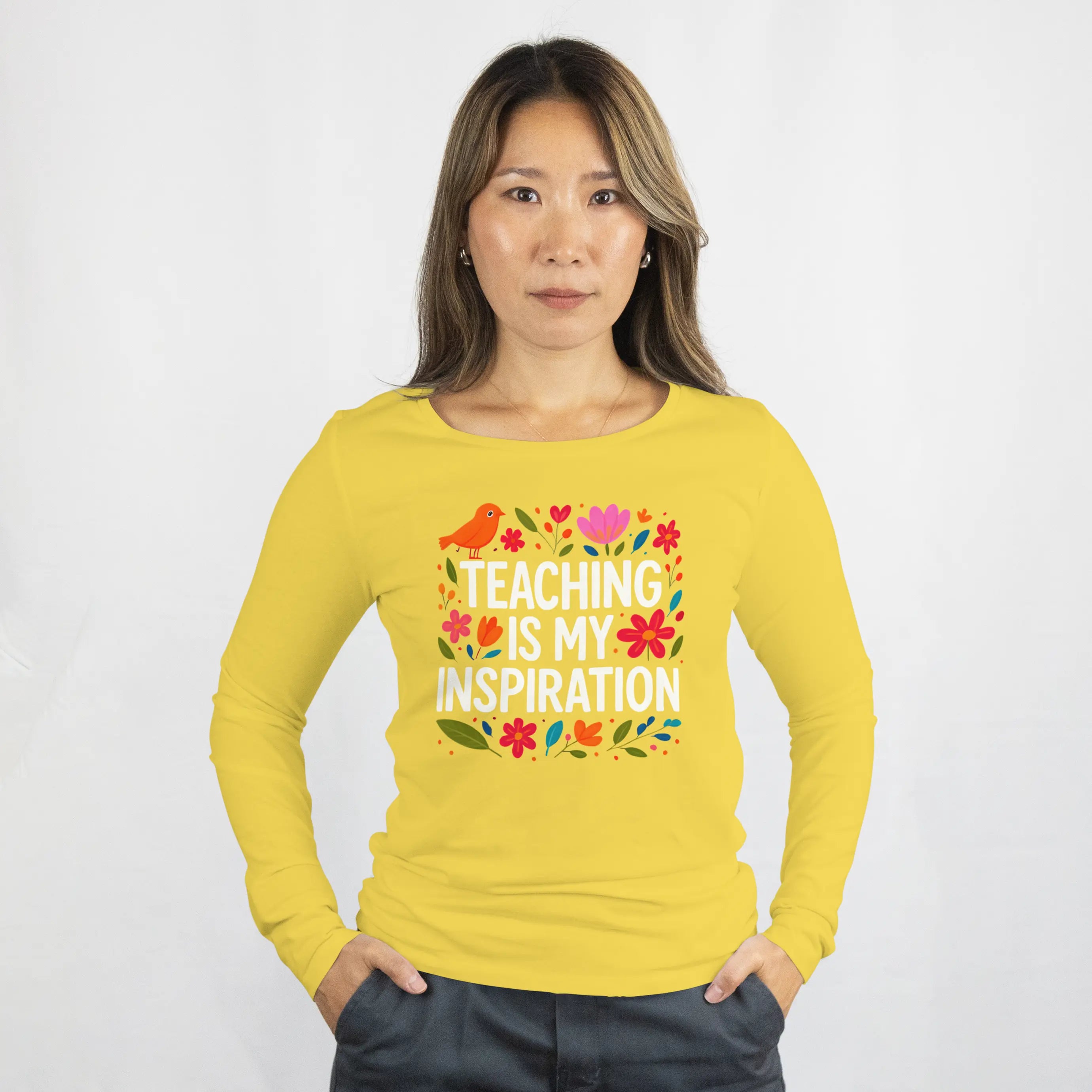 Teaching is My Inspiration Sweatshirt, Floral Design with Bird Duo Creation