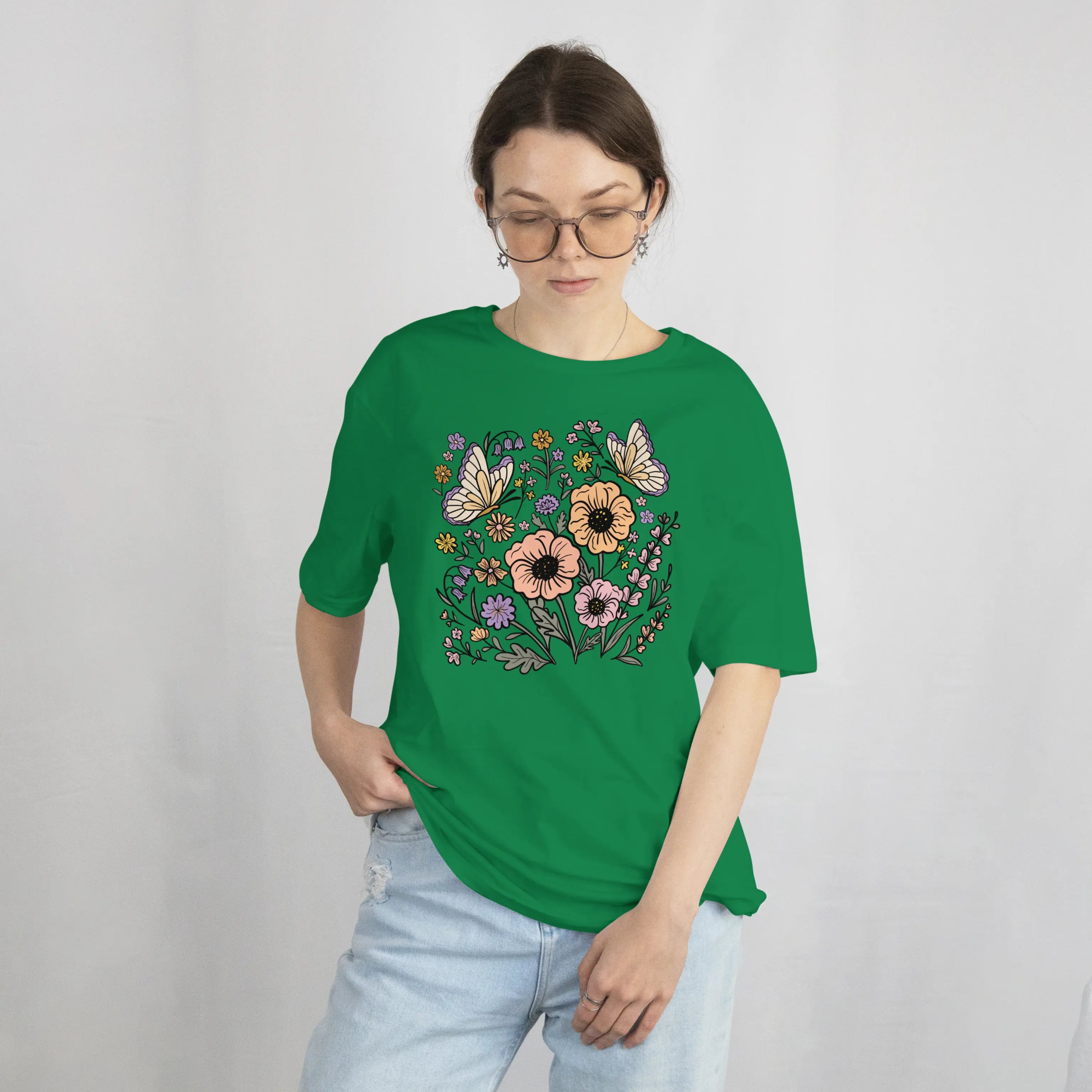 Wildflower Butterfly Floral T Shirt DuoCreationZ