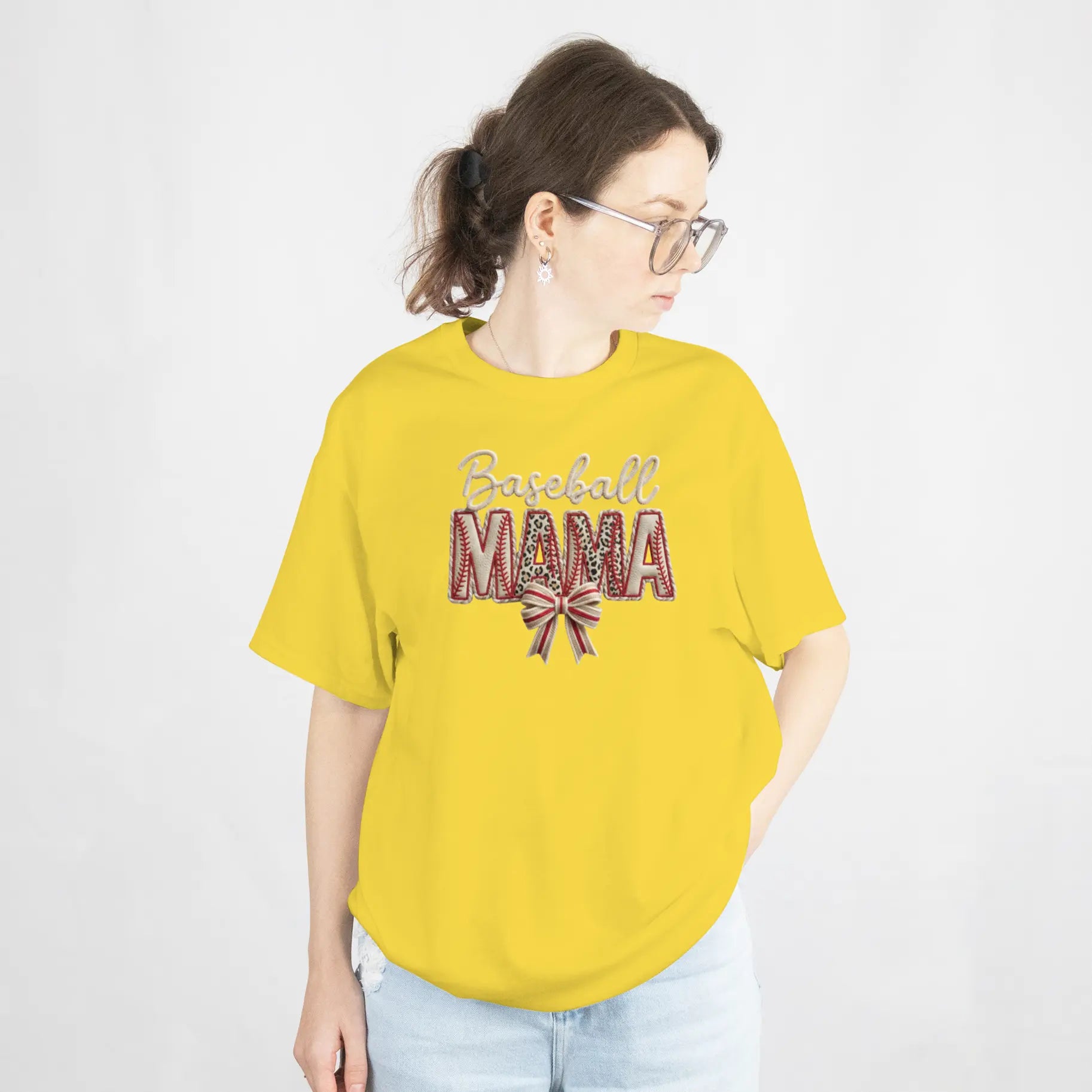 Baseball Mama Girly Baseball Bow Graphic T Shirt DuoCreationZ