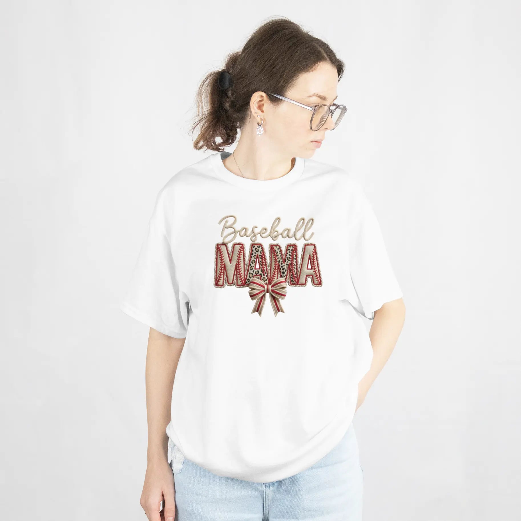 Baseball Mama Girly Baseball Bow Graphic T Shirt DuoCreationZ