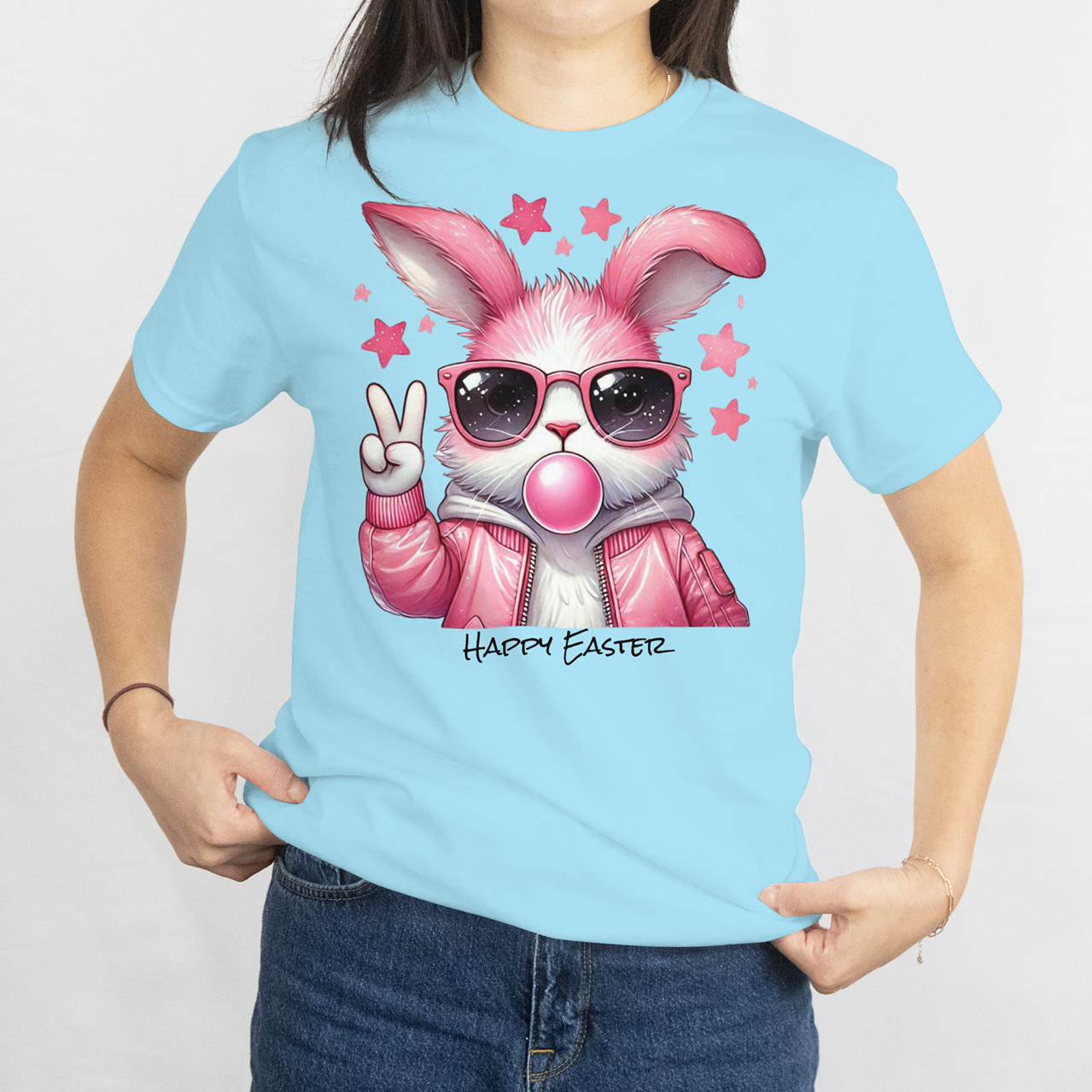 Bunny Blowing Bubble Gum, Easter, Pink Easter Retro, T Shirt