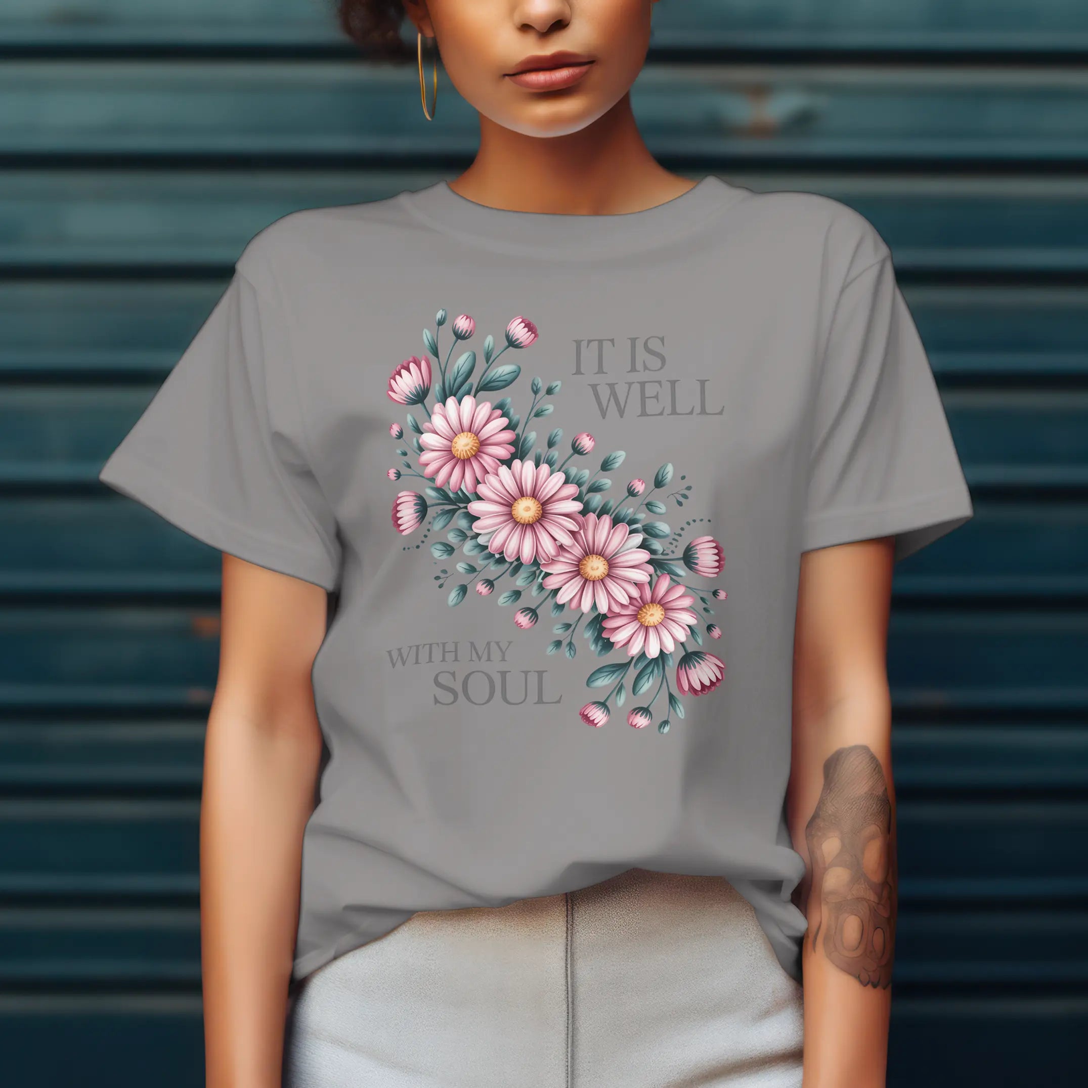 It is Well with My Soul Floral Graphic T Shirt DuoCreationZ