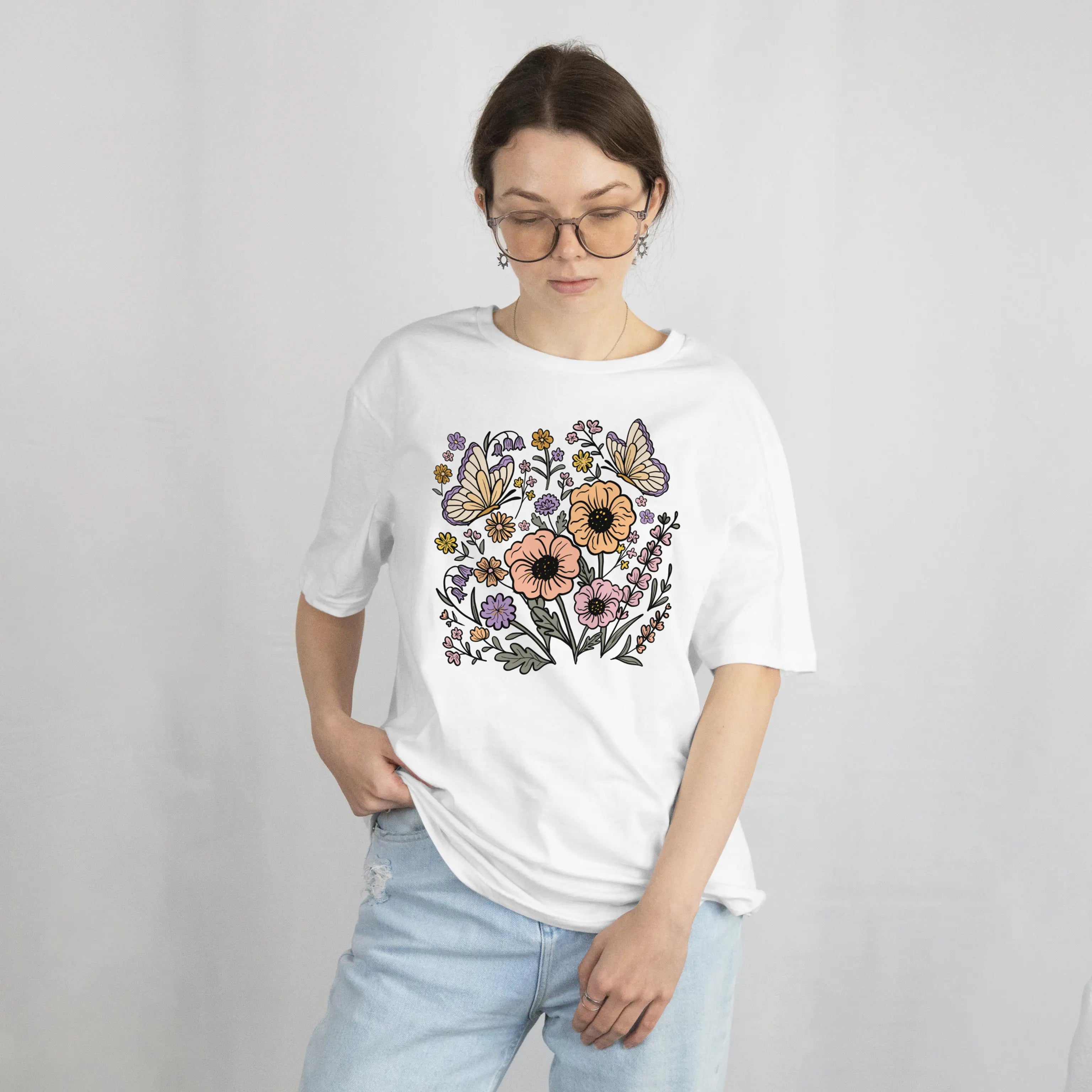 Wildflower Butterfly Floral T Shirt DuoCreationZ