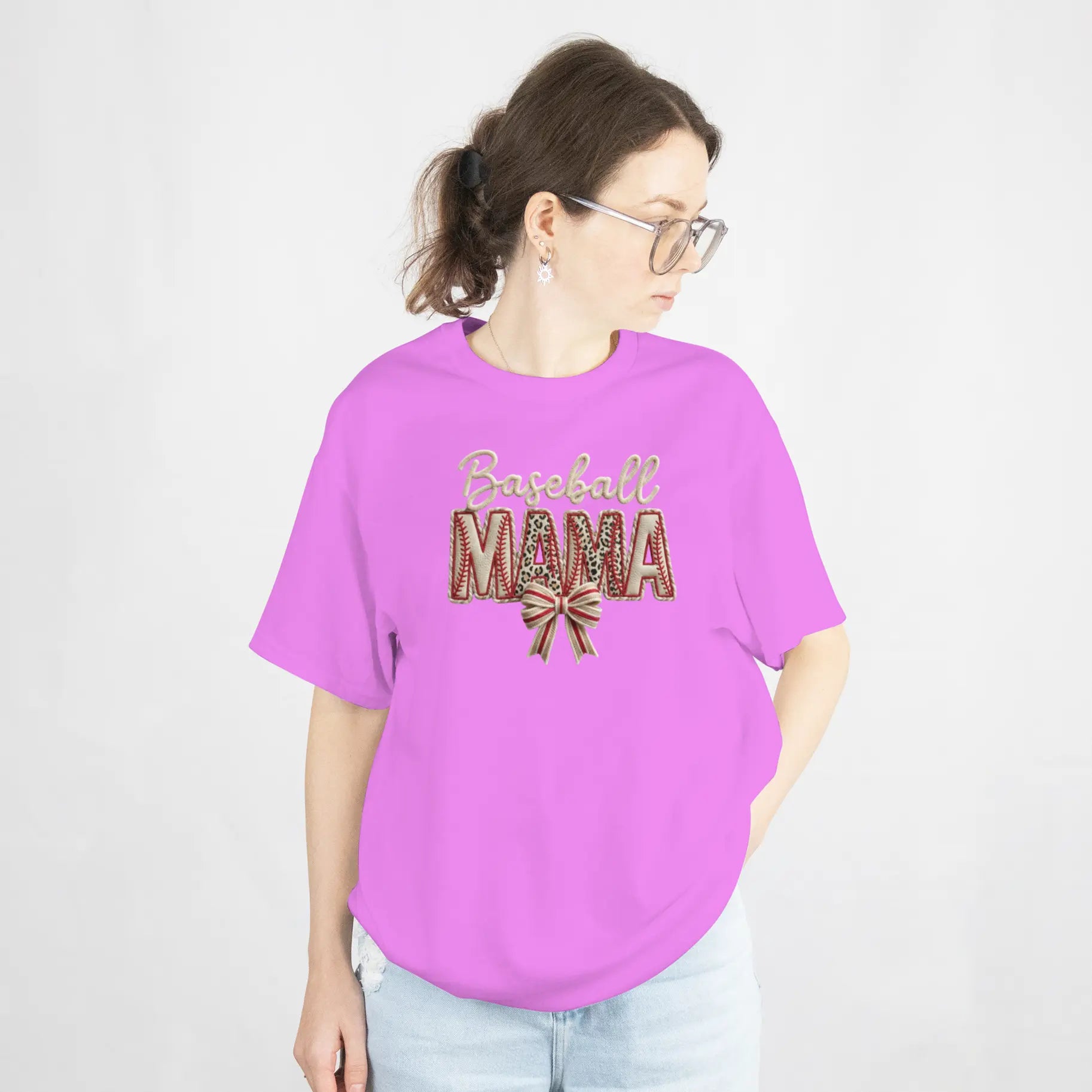 Baseball Mama Girly Baseball Bow Graphic T Shirt DuoCreationZ