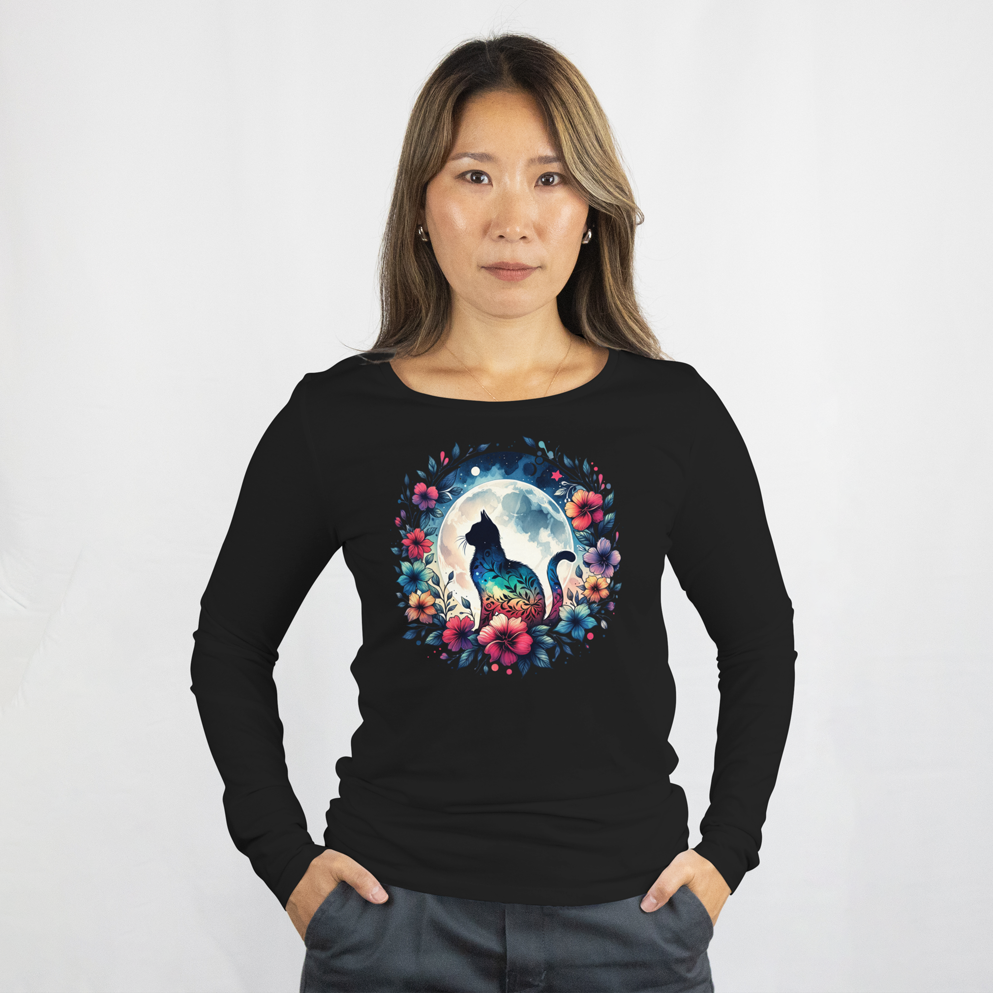 The mystical floral moon cat Sweatshirt