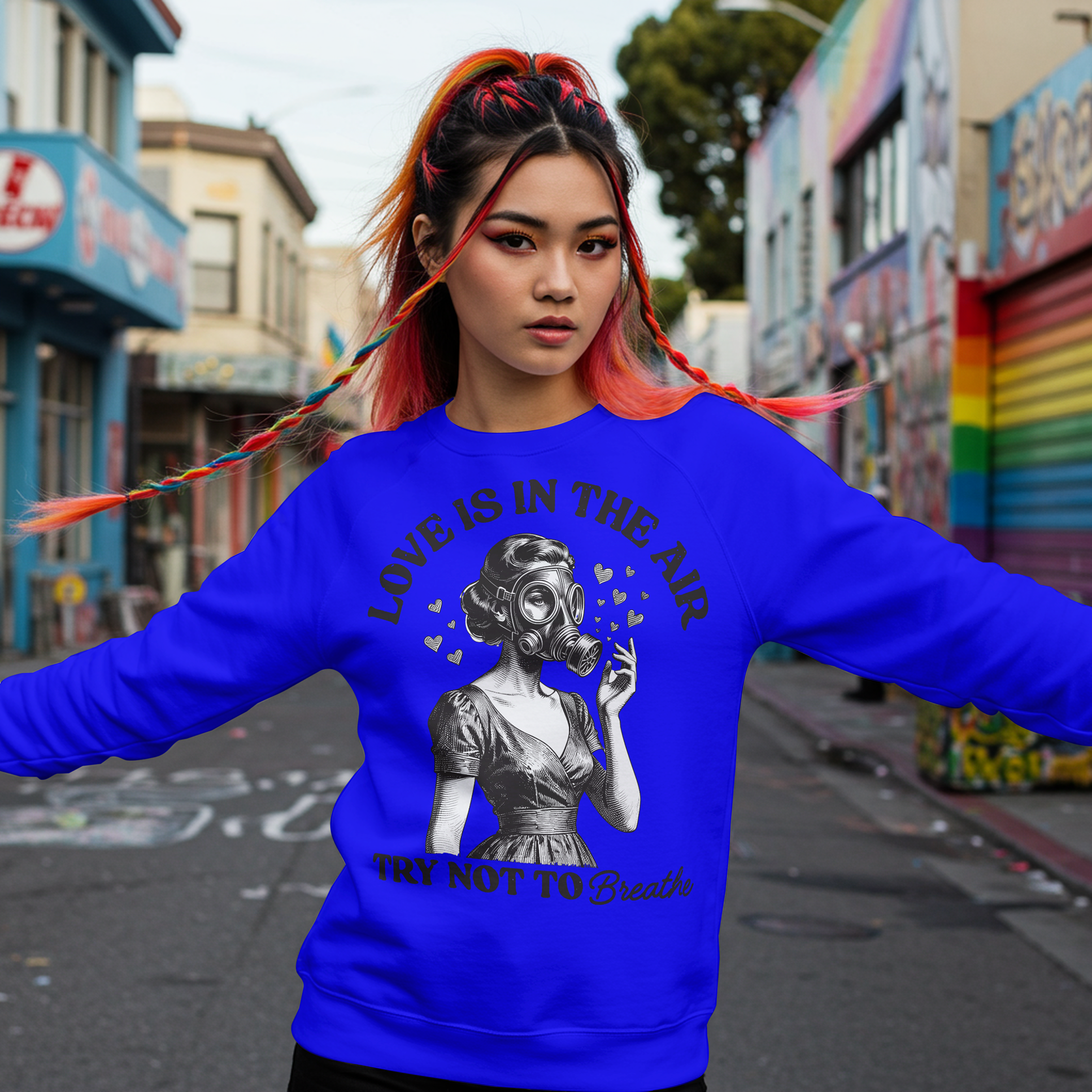 Love Is In The Air Anti Valentines Day Shirt Gas Mask Funny Sweatshirt