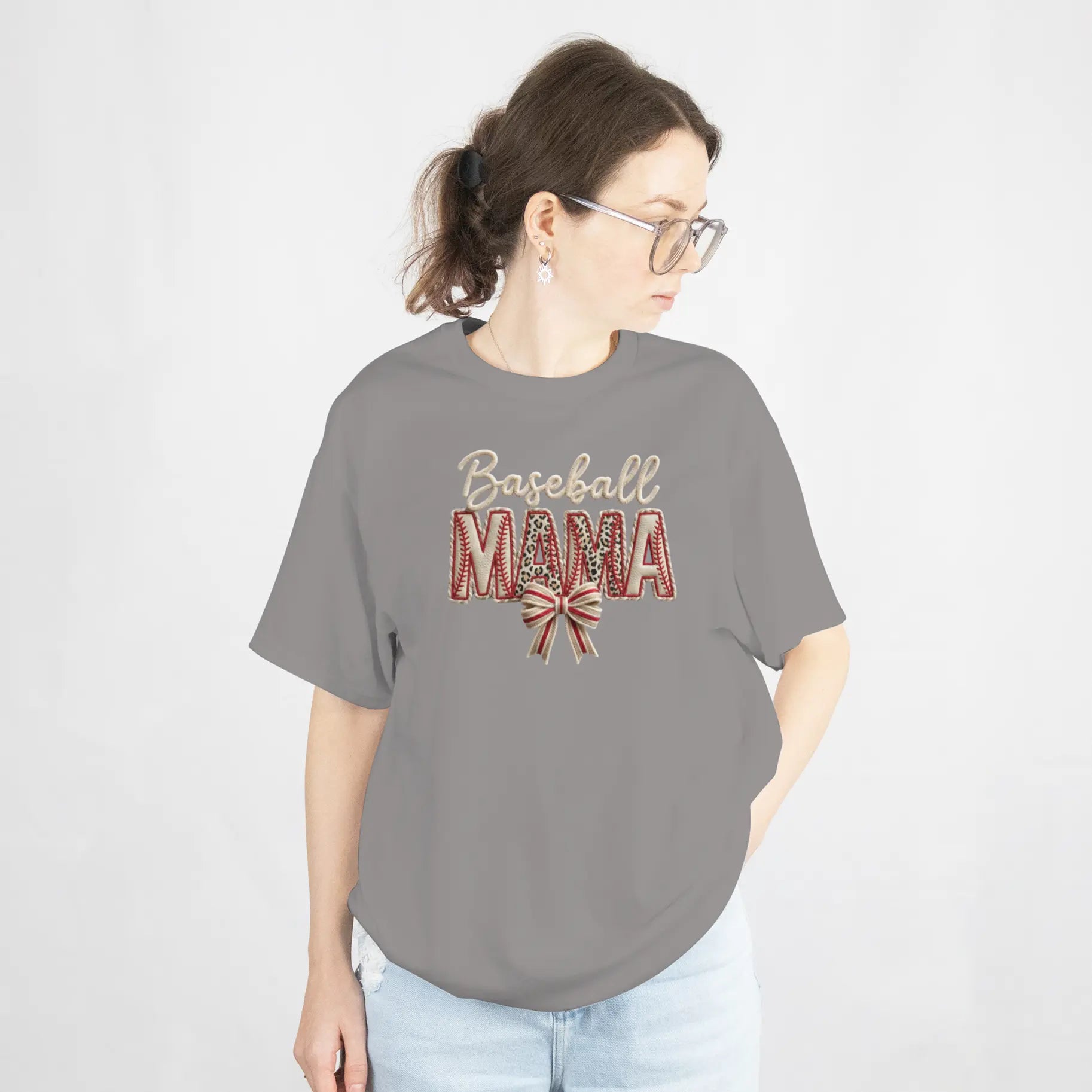 Baseball Mama Girly Baseball Bow Graphic T Shirt DuoCreationZ