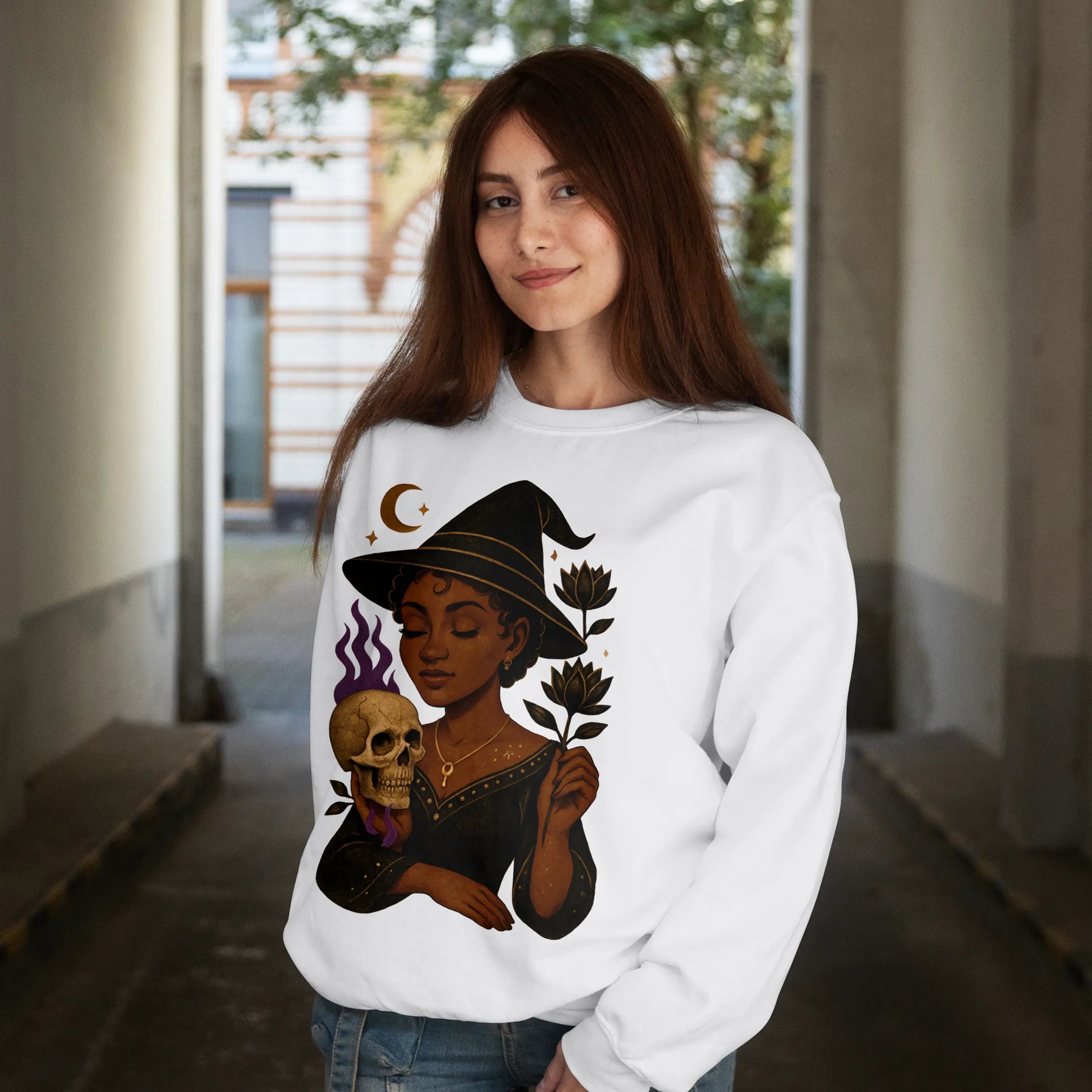 Witchy Lady Skull Sweatshirt Duo Creation