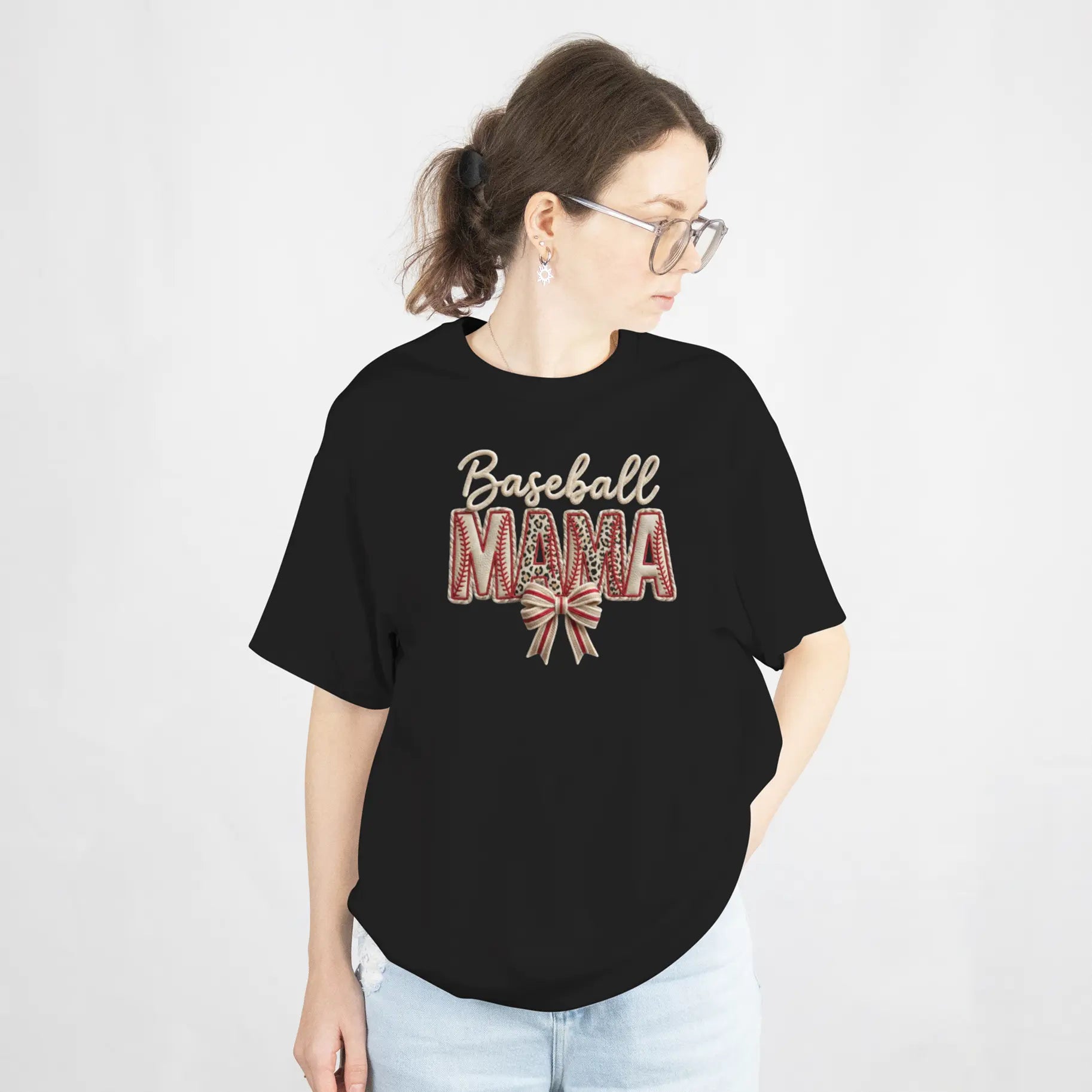 Baseball Mama Girly Baseball Bow Graphic T Shirt DuoCreationZ