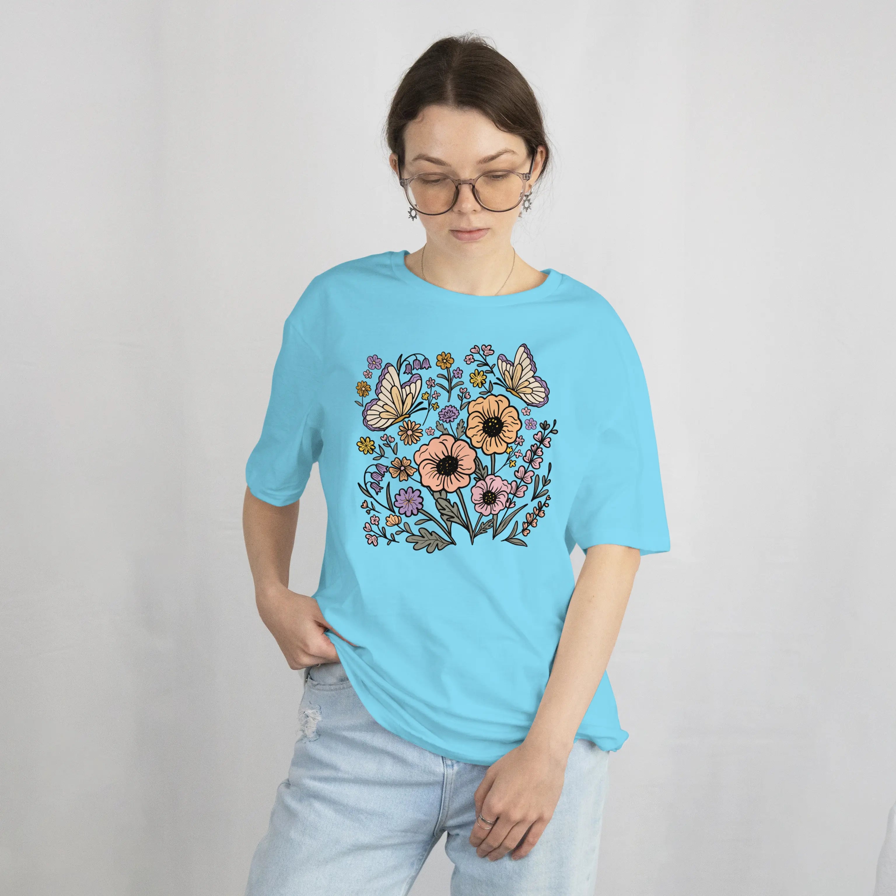 Wildflower Butterfly Floral T Shirt DuoCreationZ