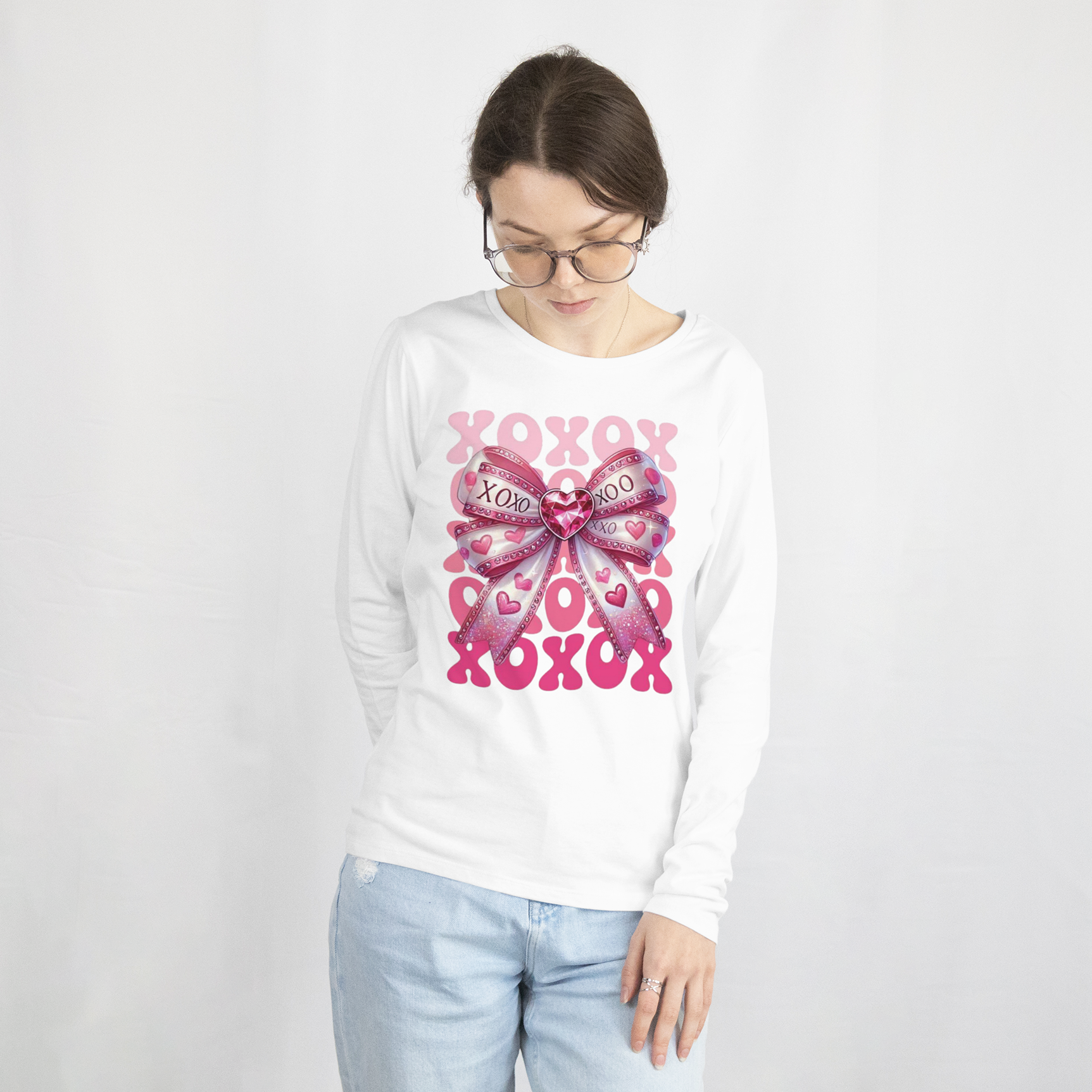 Xoxo Ribbon Shirt, Coquette Heart Sweatshirt