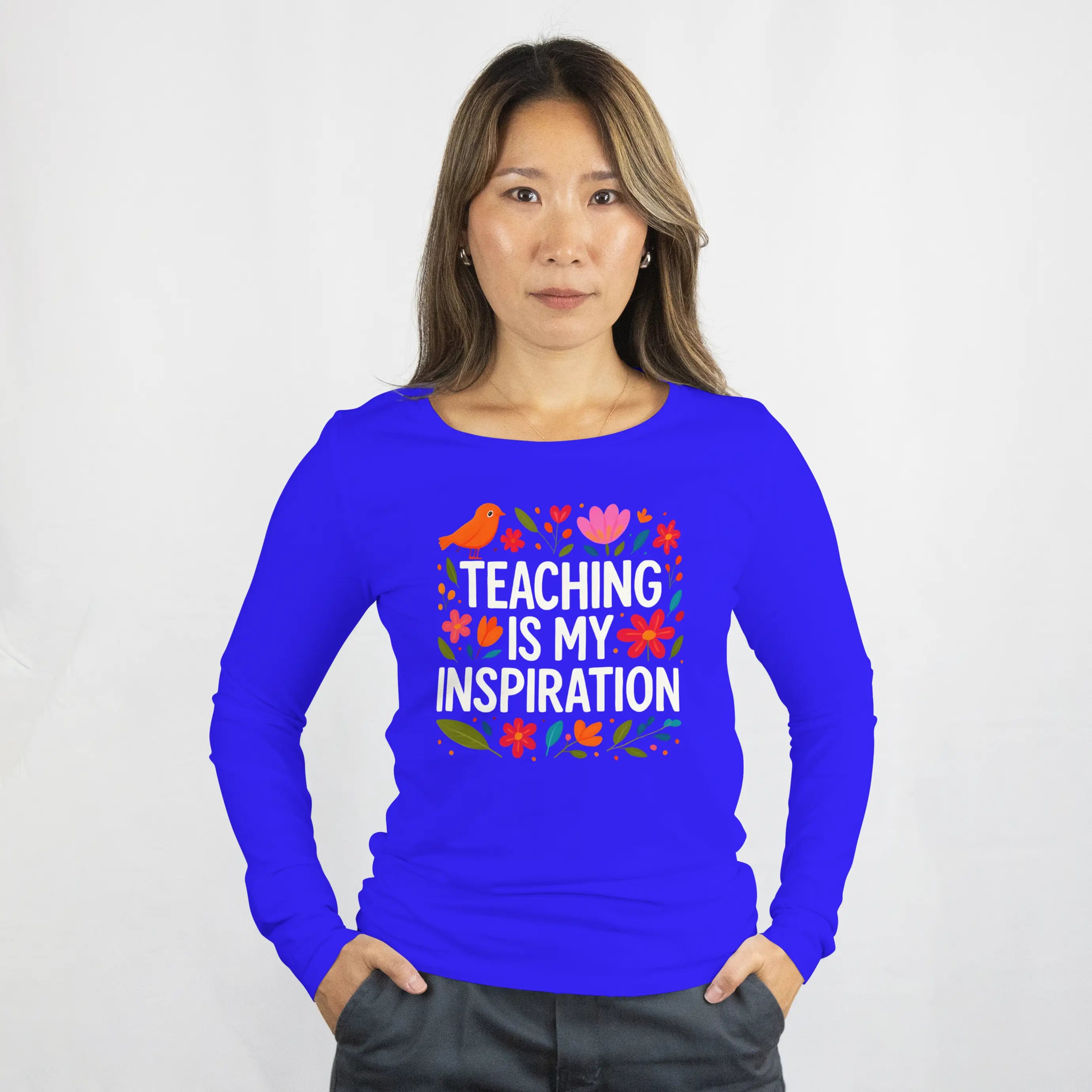 Teaching is My Inspiration Sweatshirt, Floral Design with Bird Duo Creation