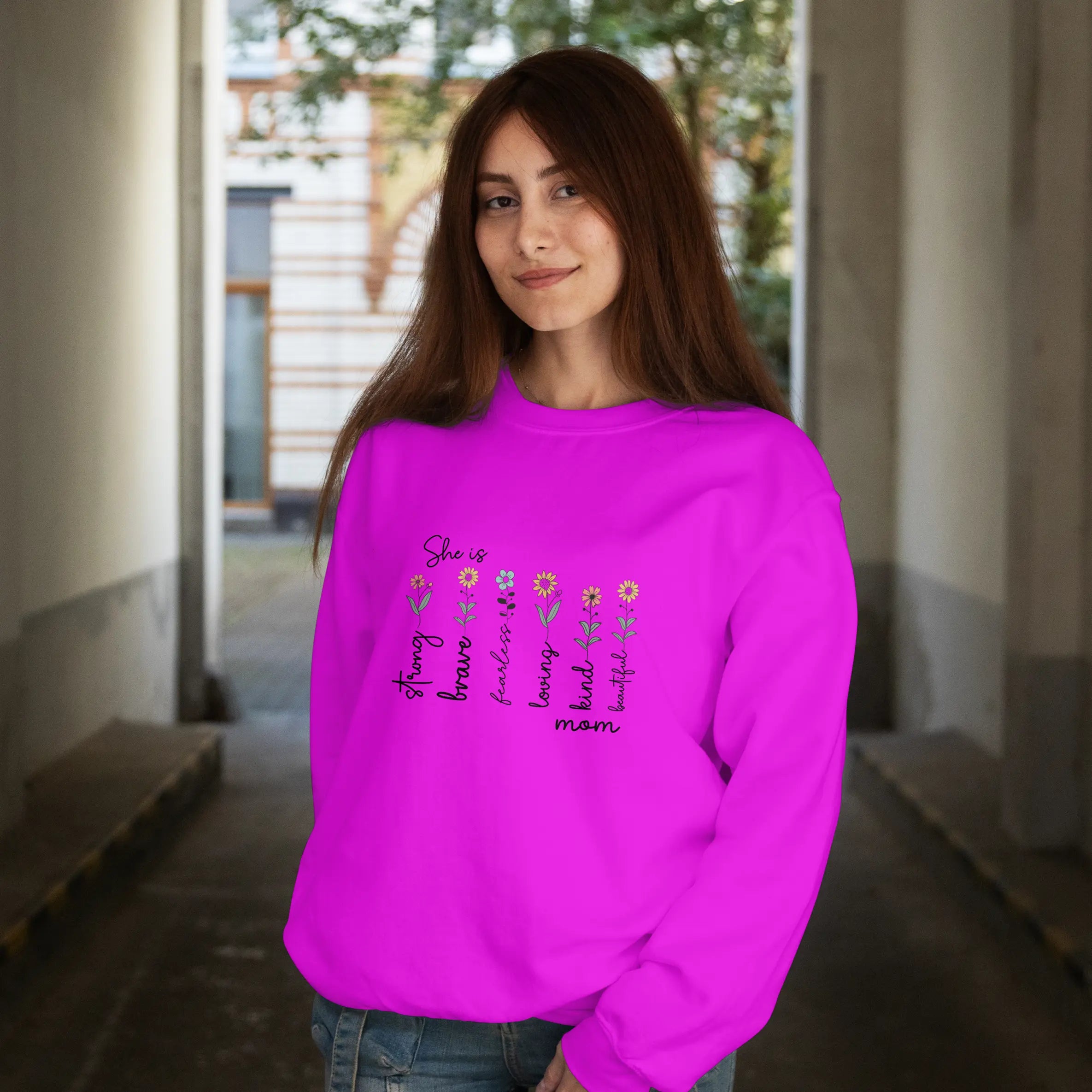 Mother's Day – She is Strong Brave Graphic Sweatshirt DuoCreationZ