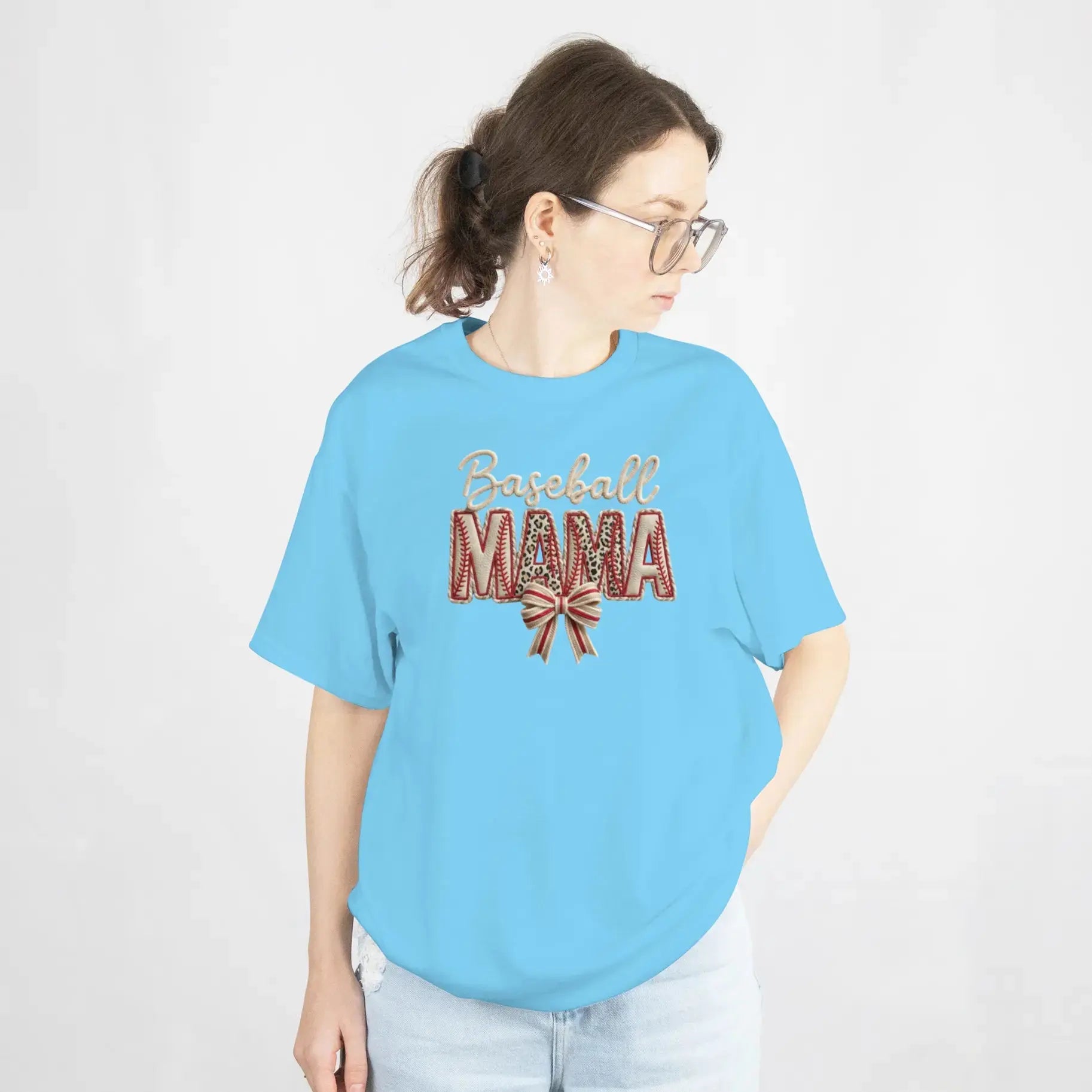 Baseball Mama Girly Baseball Bow Graphic T Shirt DuoCreationZ