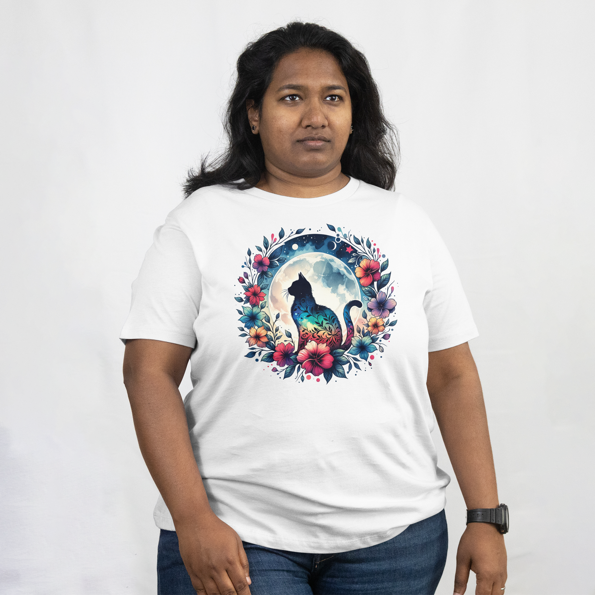 floral moon cat Short Sleeves t Shirts